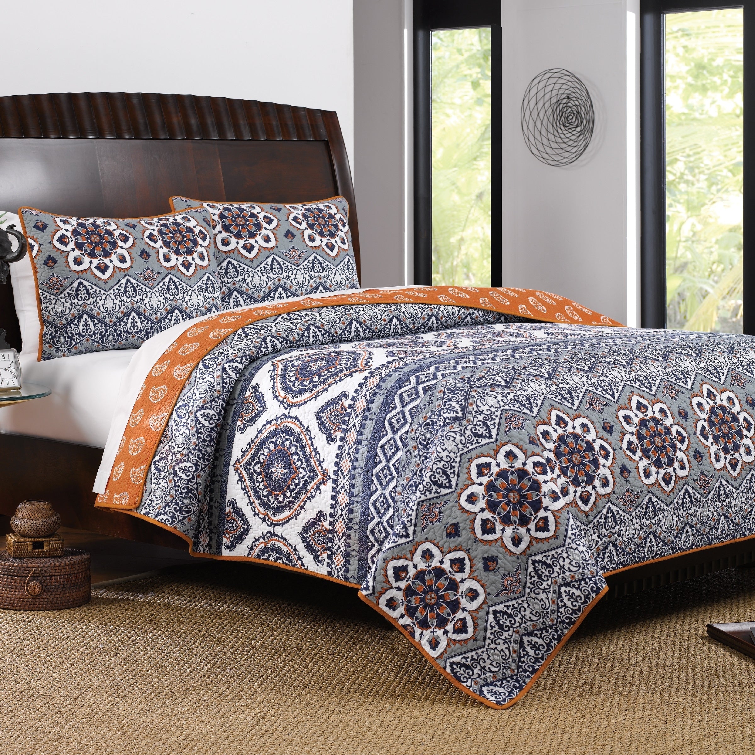 Greenland Home Fashions Medina Saffron Reversible Oversized 3 Piece Quilt Set