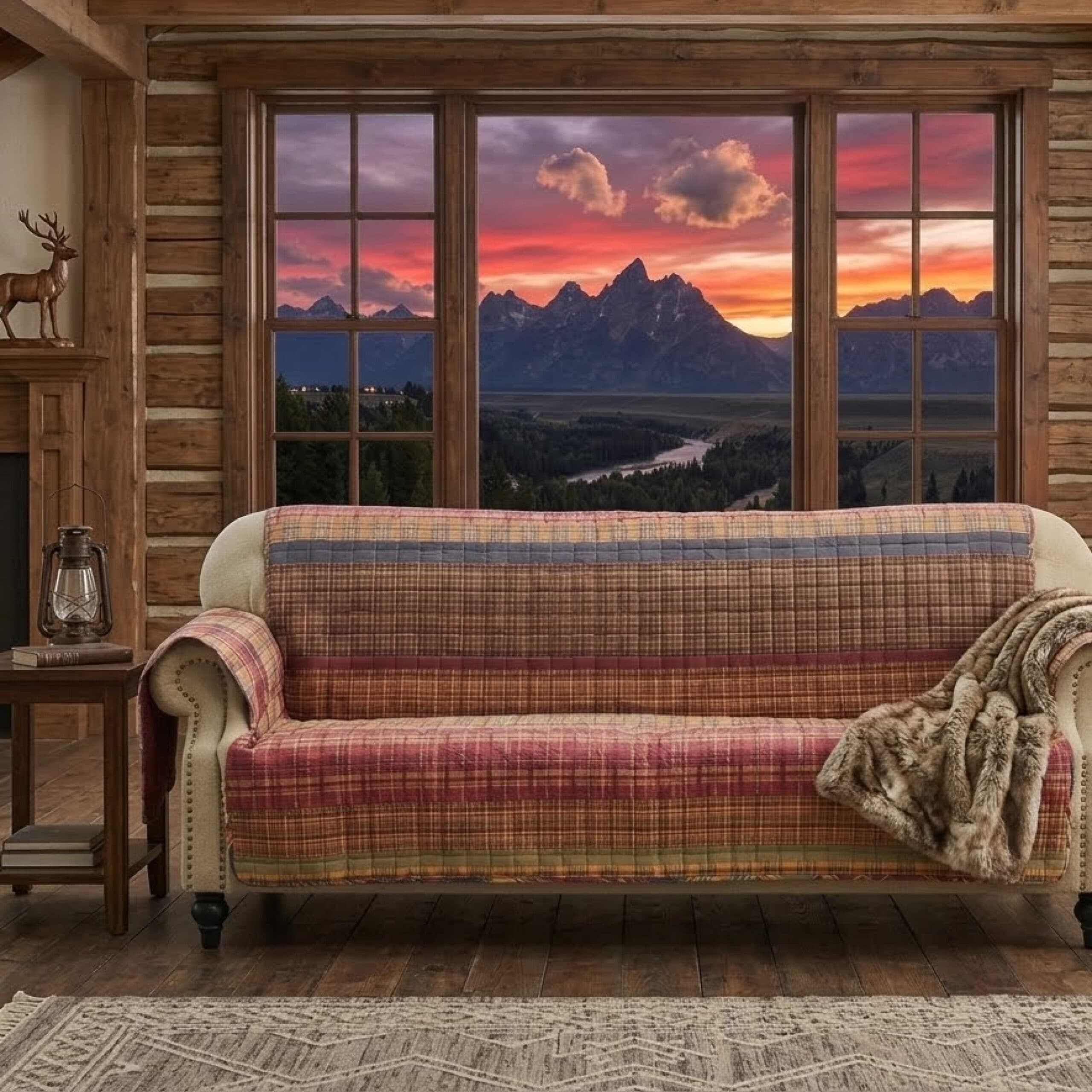 Greenland Home Fashions Western Plaid Reversible Pet Friendly Slipcover Furniture Protector