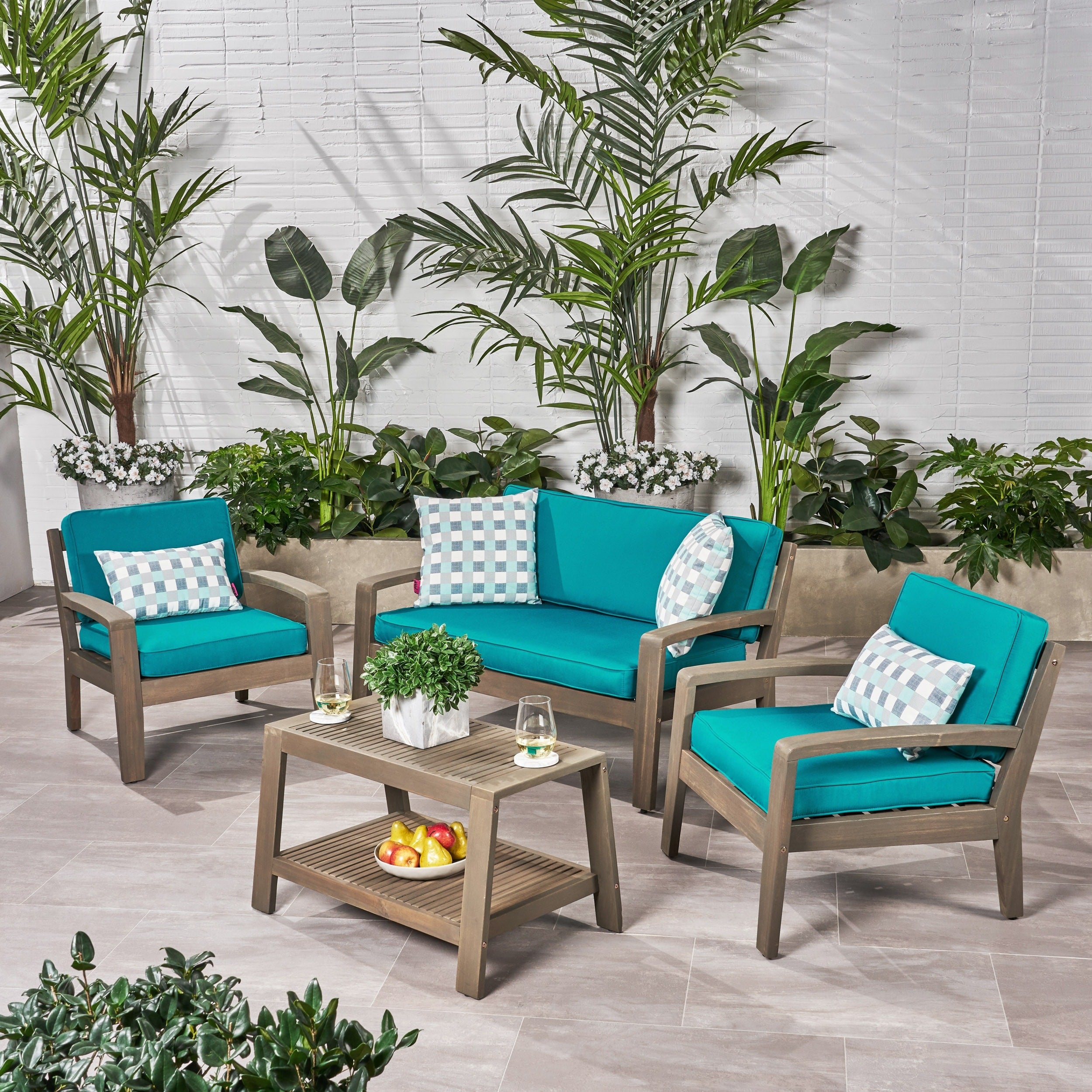 Grenada 4 Piece Outdoor Wood Chat Set With Cushions By Christopher Knight Home