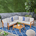 Grenada Acacia Wood 5 Piece Set Sectional Sofa Set For Patio With Cushions And Coffee Table By Christopher Knight Home