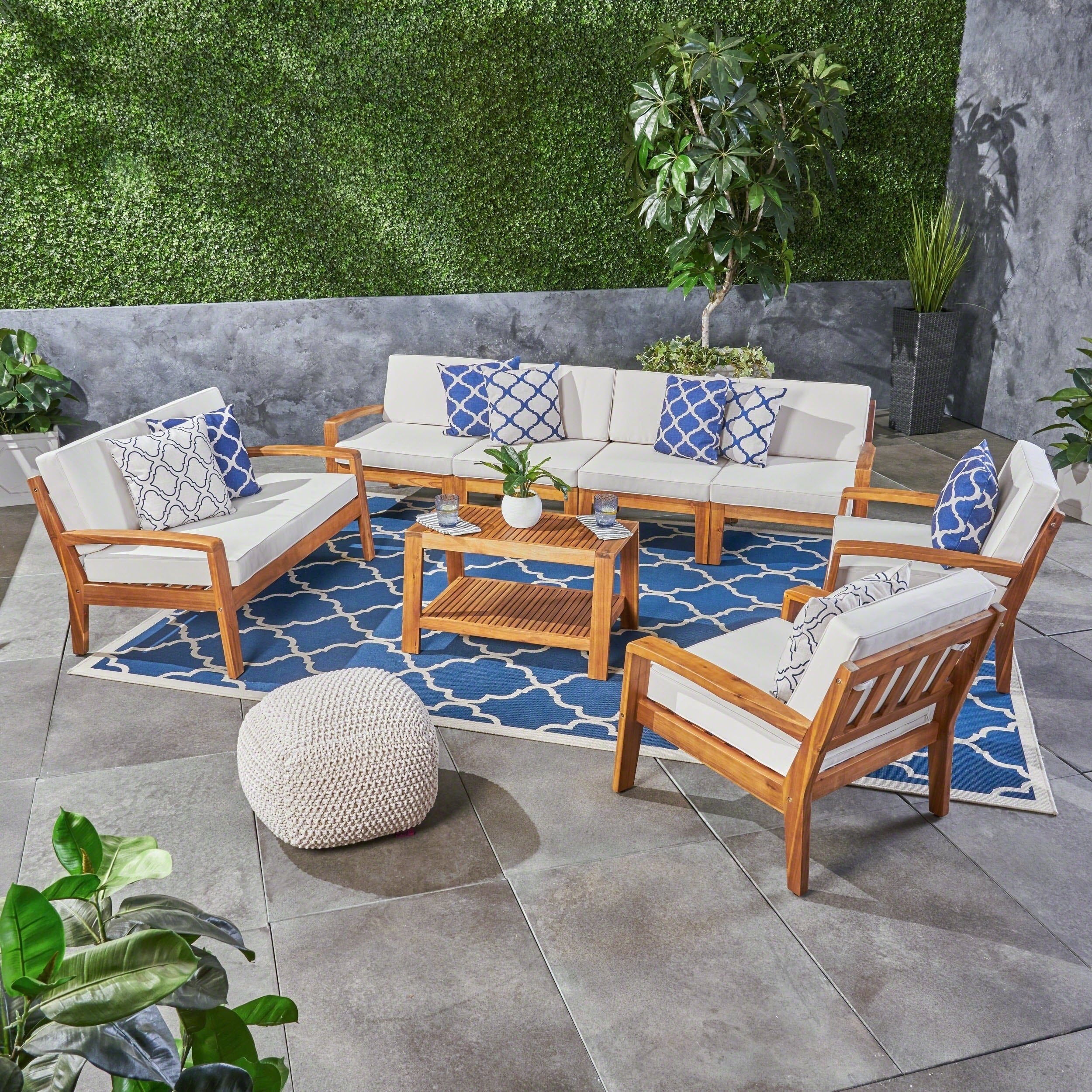 Grenada Outdoor Acacia Wood Sectional Sofa Set With Cushions By Christopher Knight Home