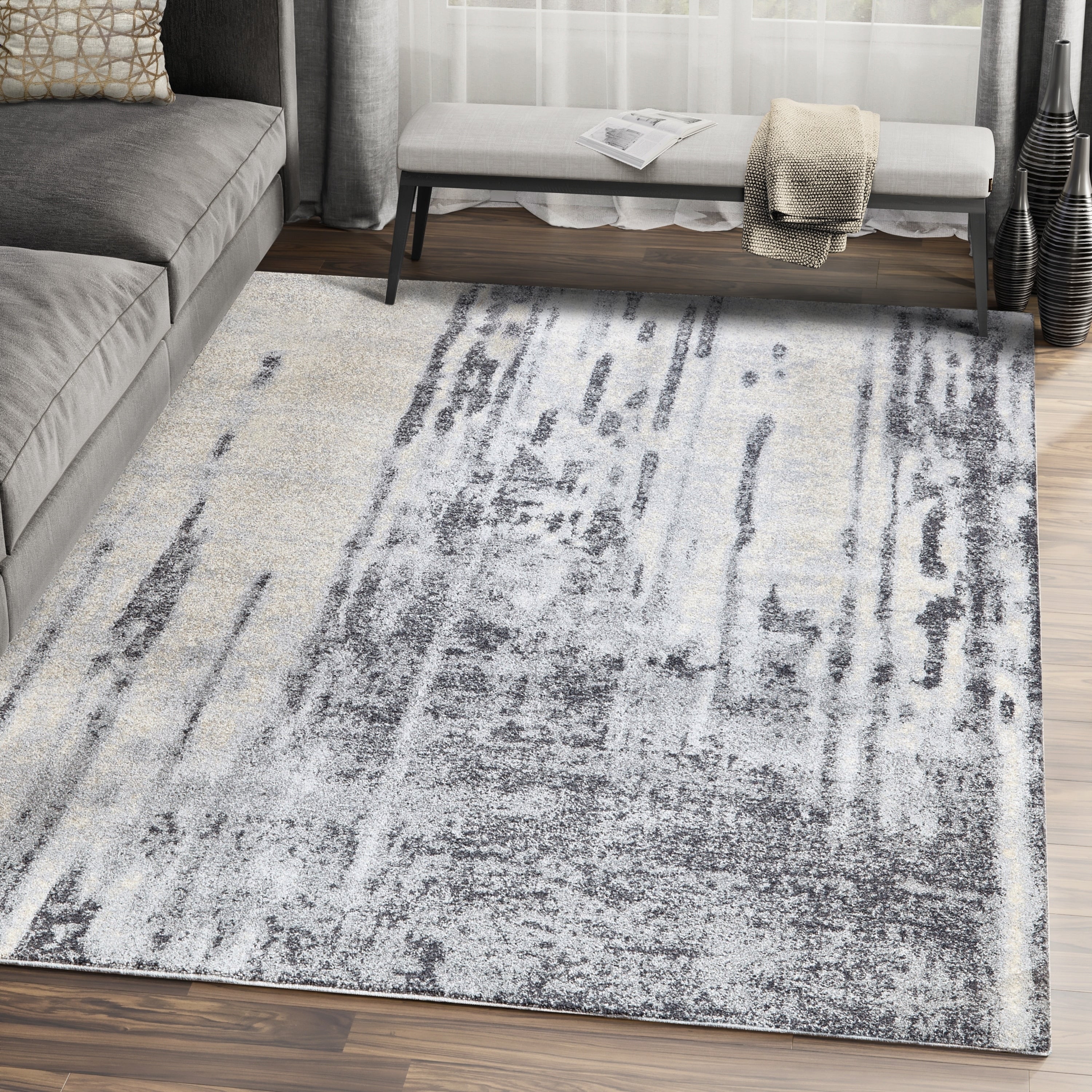 Grey Beige Abstract Drip Paint Area Rug N A