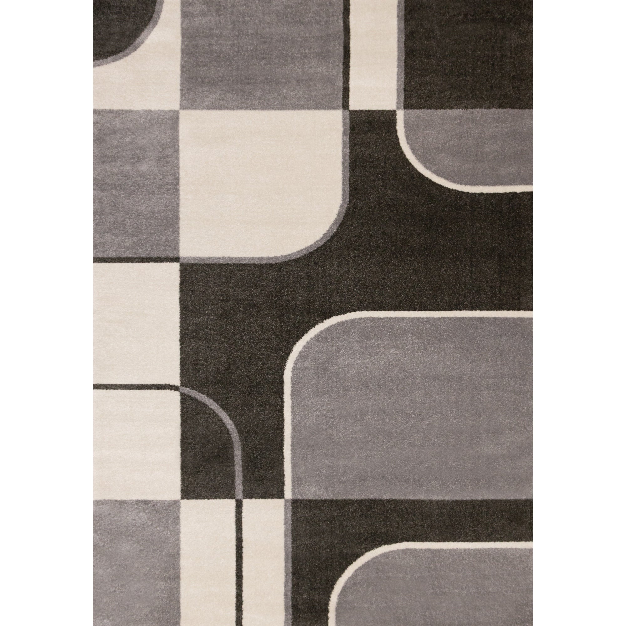 Grey Black White Mid Century Geometric High Traffic Rug