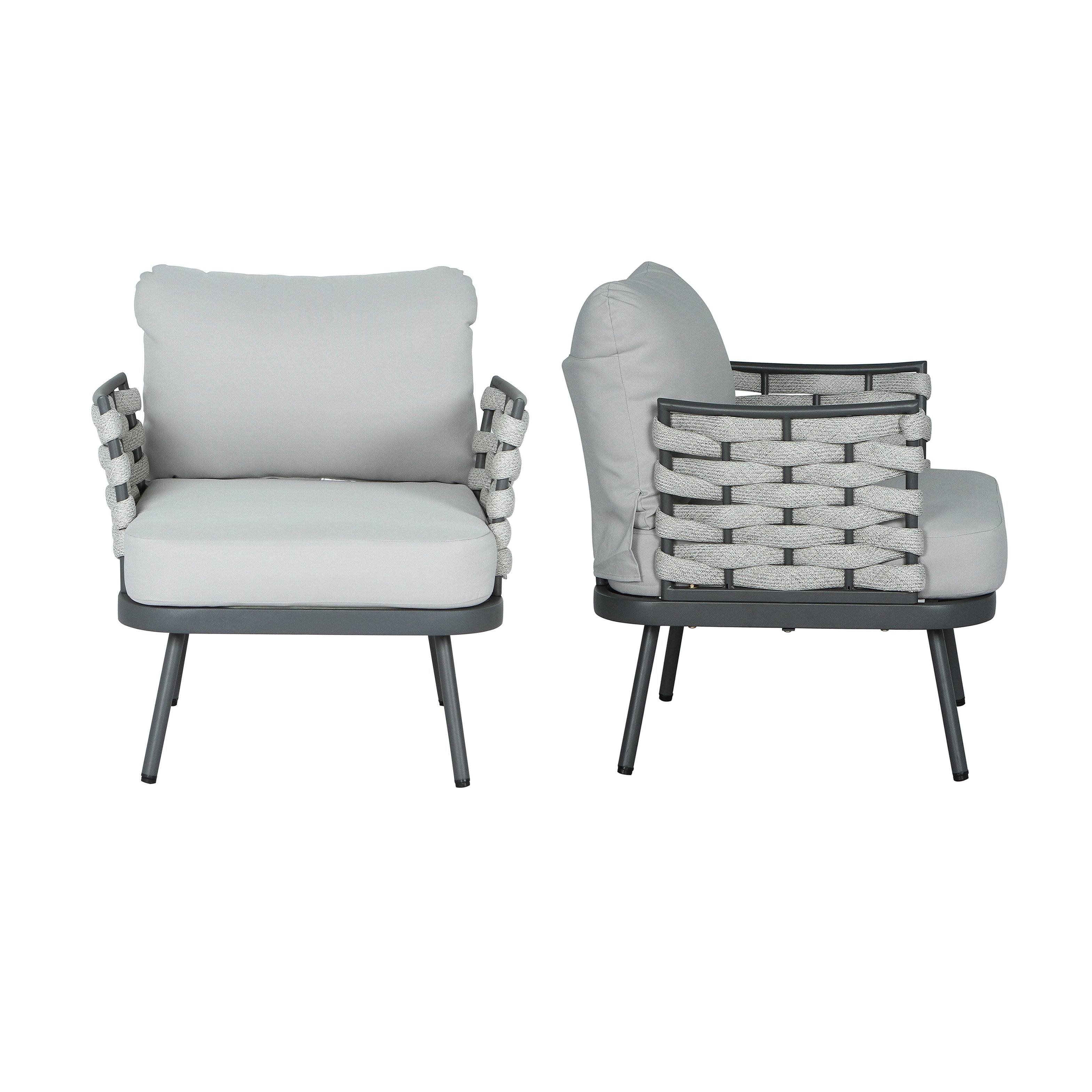 Grey Club Chairs Outdoor Chair Set Of 2 Dining Chair Reading Chair Accent Chair Leisure Chair With Metal Frame