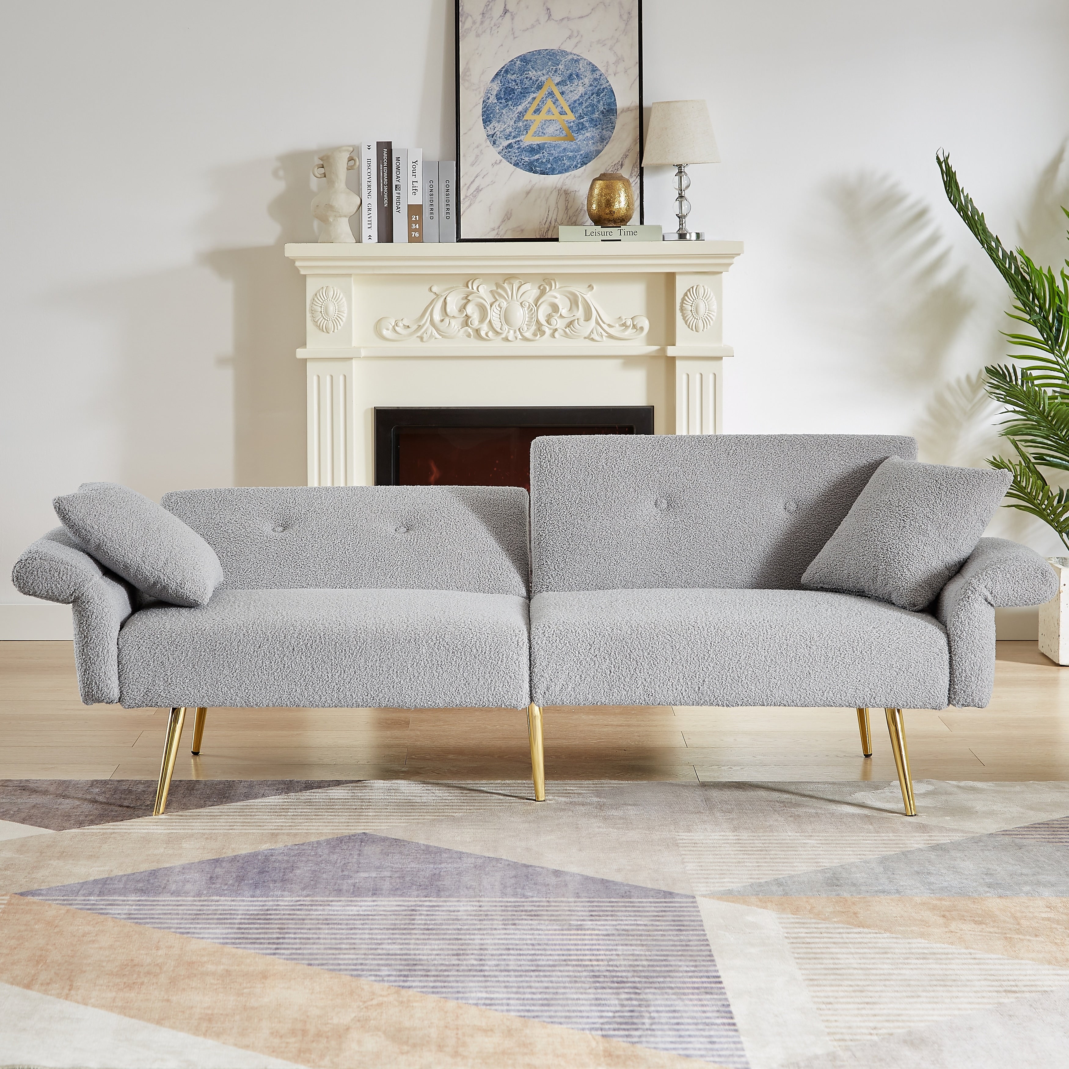 Grey Convertible Sofa Loveseat Sleeper Sofa Couch With Reclining Backrest Sofa Bed Upholstered Sofa With Pillows
