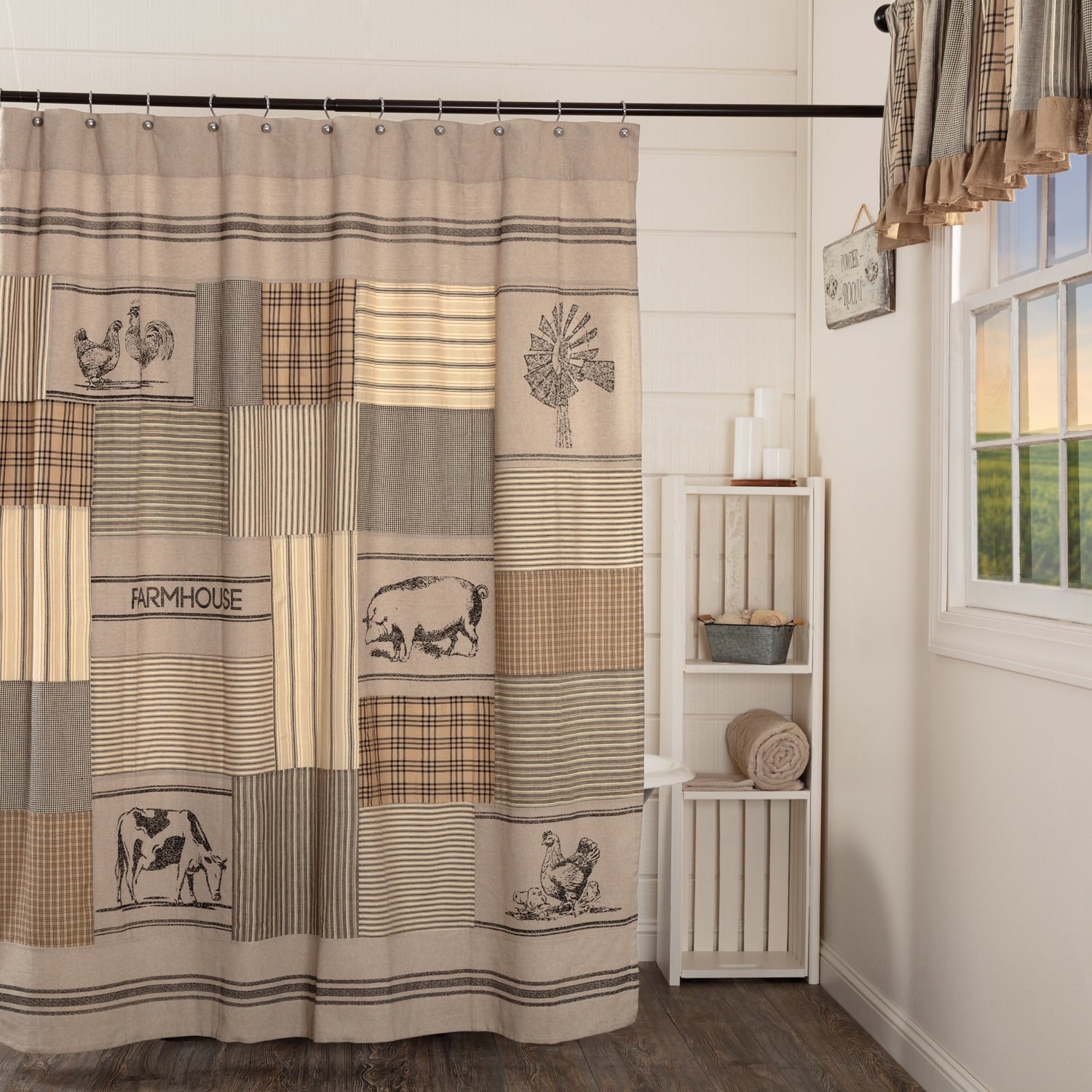 Grey Farmhouse Bath Miller Farm Shower Curtain Rod Pocket Cotton Nature Print Stenciled Chambray