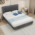 Grey Full Size Platform Bed Frame With Upholstered Headboard