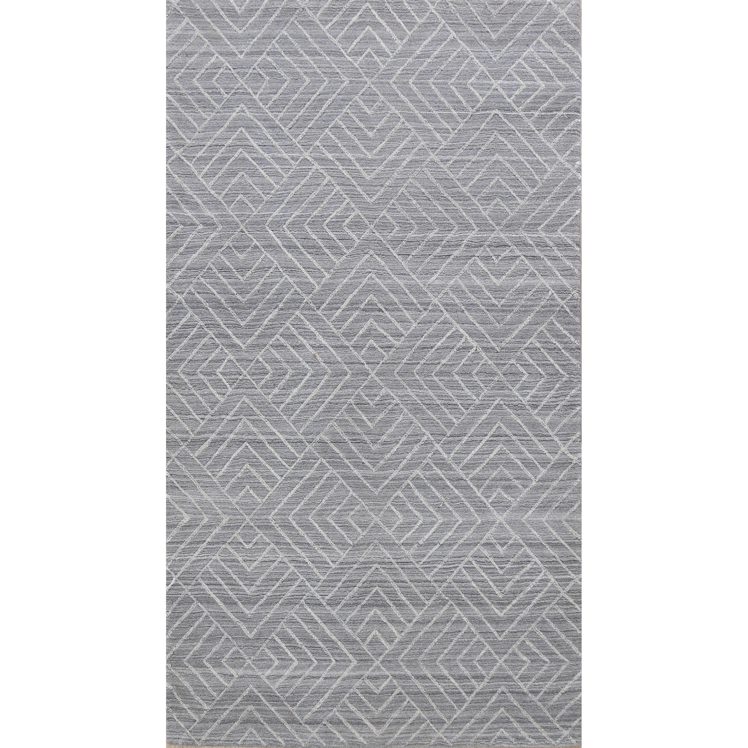 Grey Geometric Modern Moroccan Oriental Area Rug Wool Hand Knotted 51 X 710