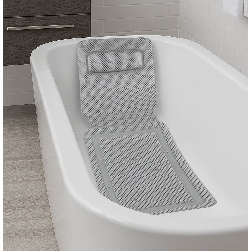 Grey Non Slip Full Body Bath Mat With Pillow For Bathtub 14 X 50