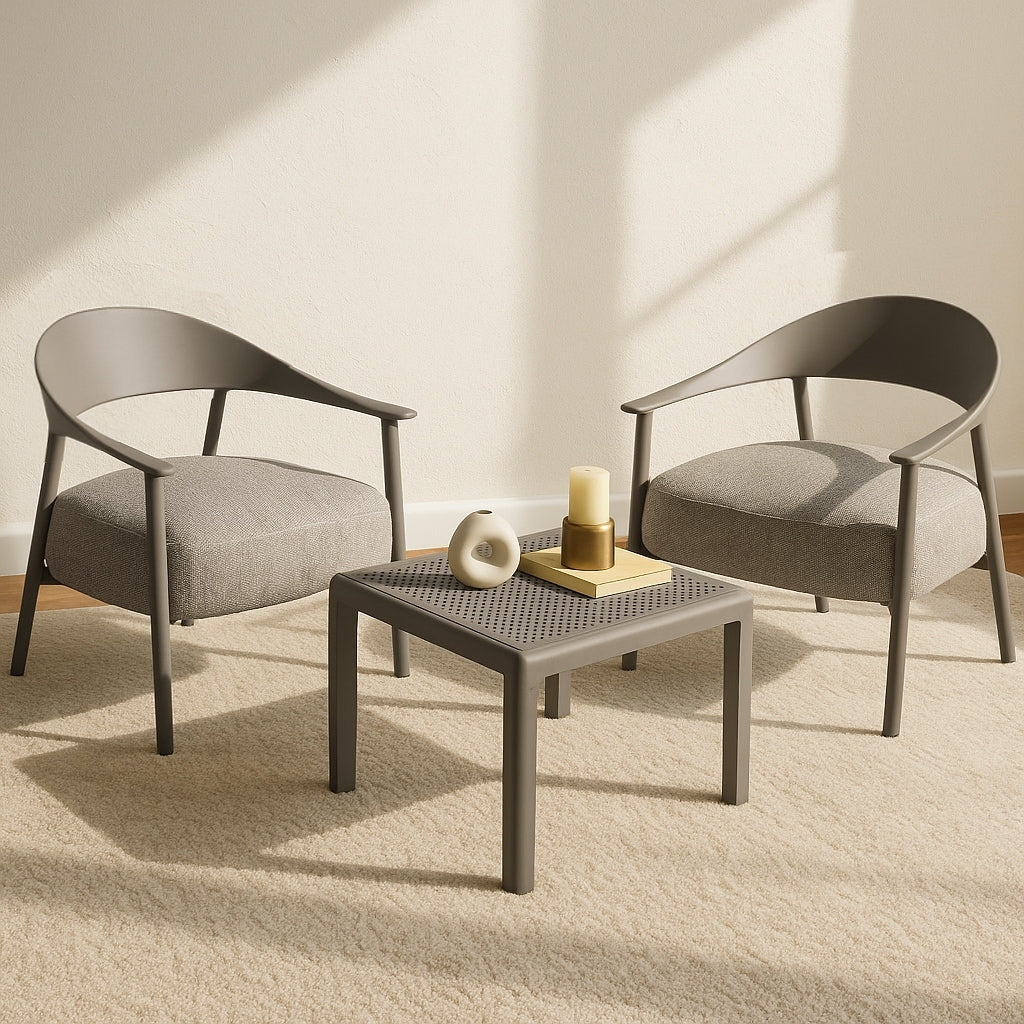 Grey Outdoor Conversation Set With 2 Accent Chair Coffee Table Patio Bistro Set For Poolside Backyard