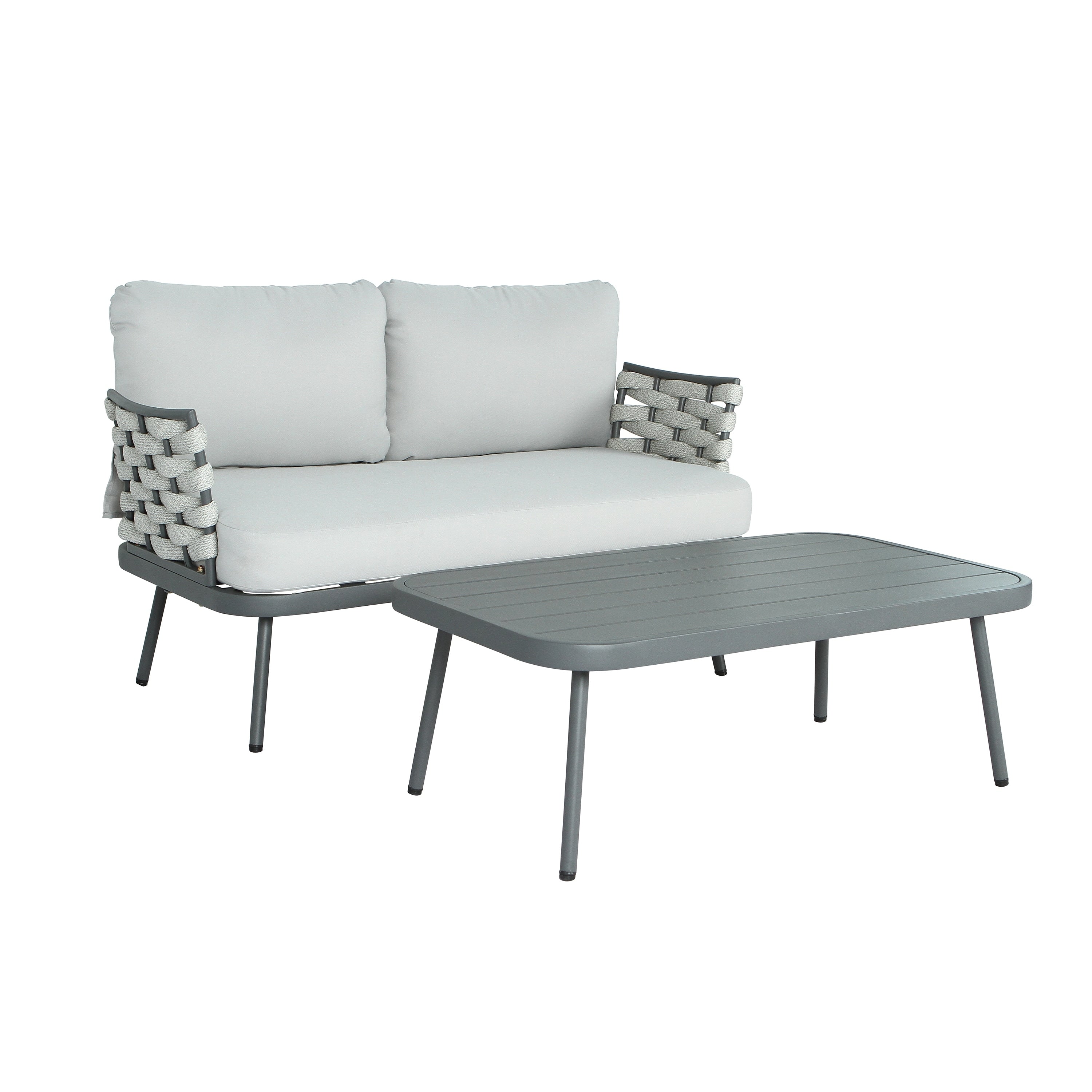 Grey Outdoor Conversation Set With Loveseat Coffee Table Patio Chat Set For Garden Poolside Backyard