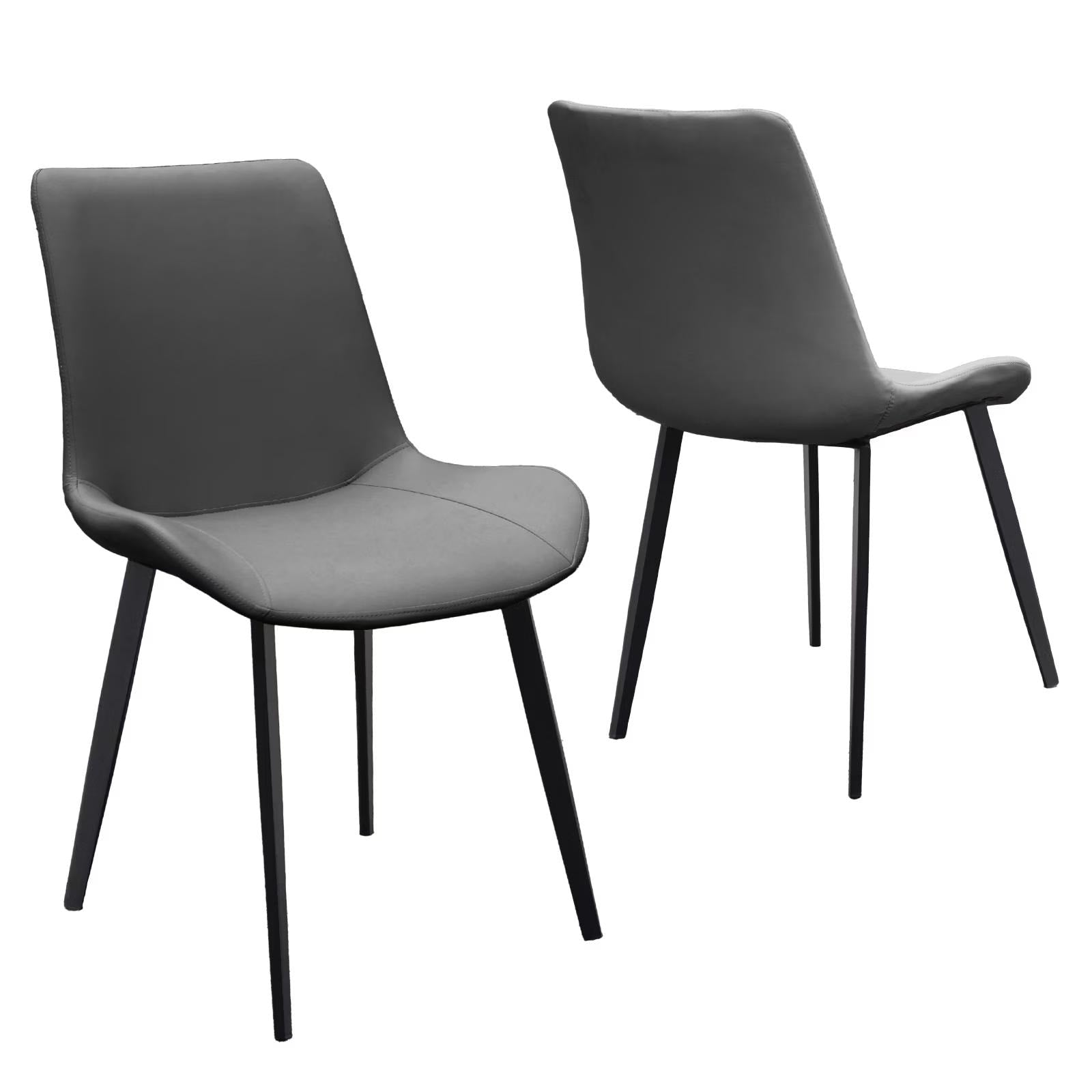 Grey Pu Leather Dining Chair With Metal Legs Modern Upholstered Chair Set Of 2 For Kitchen Restaurant Living Meeting Room