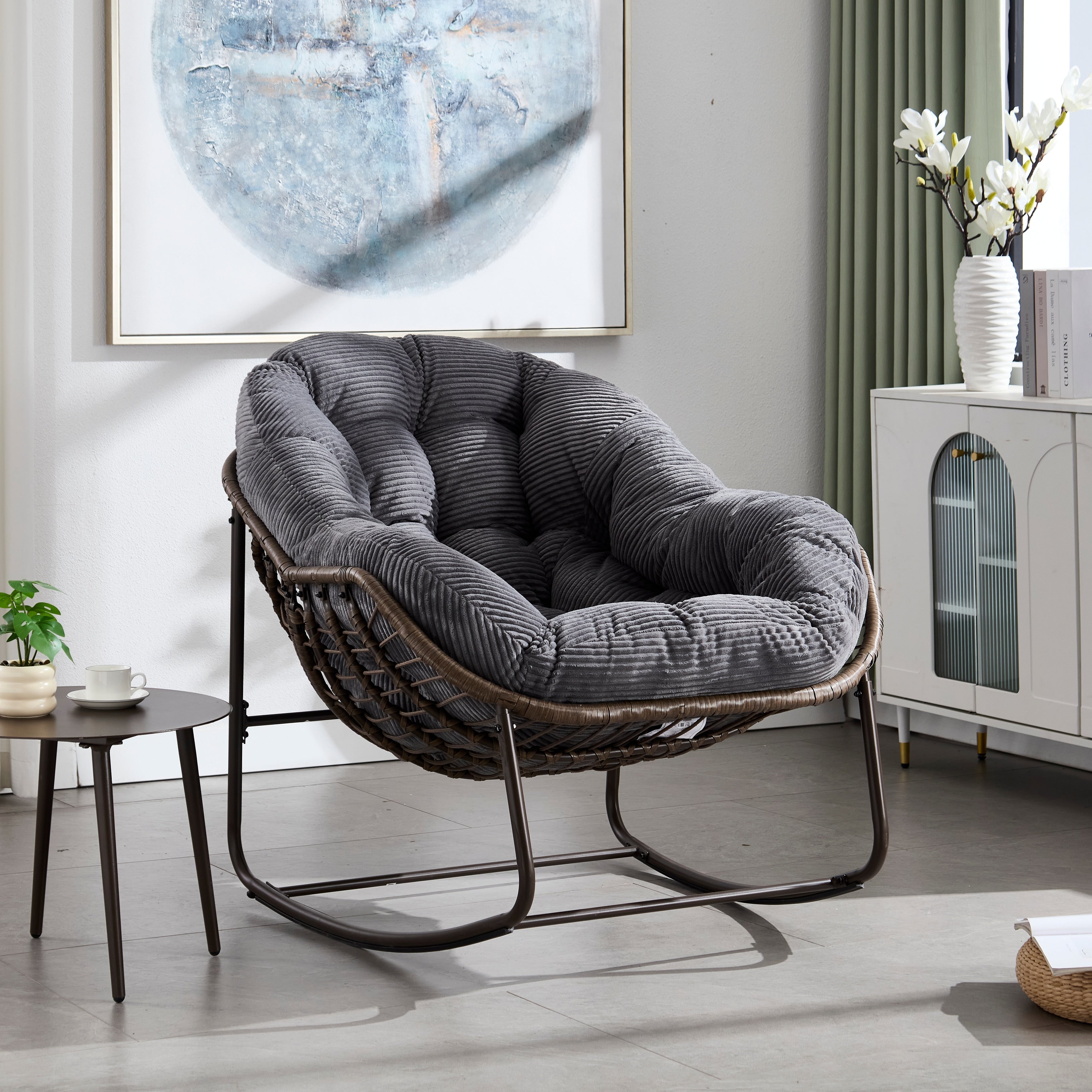 Grey Rocking Chair Side Chair Padded Chair For Living Room Corner Chair Padded Chair Reception Chair