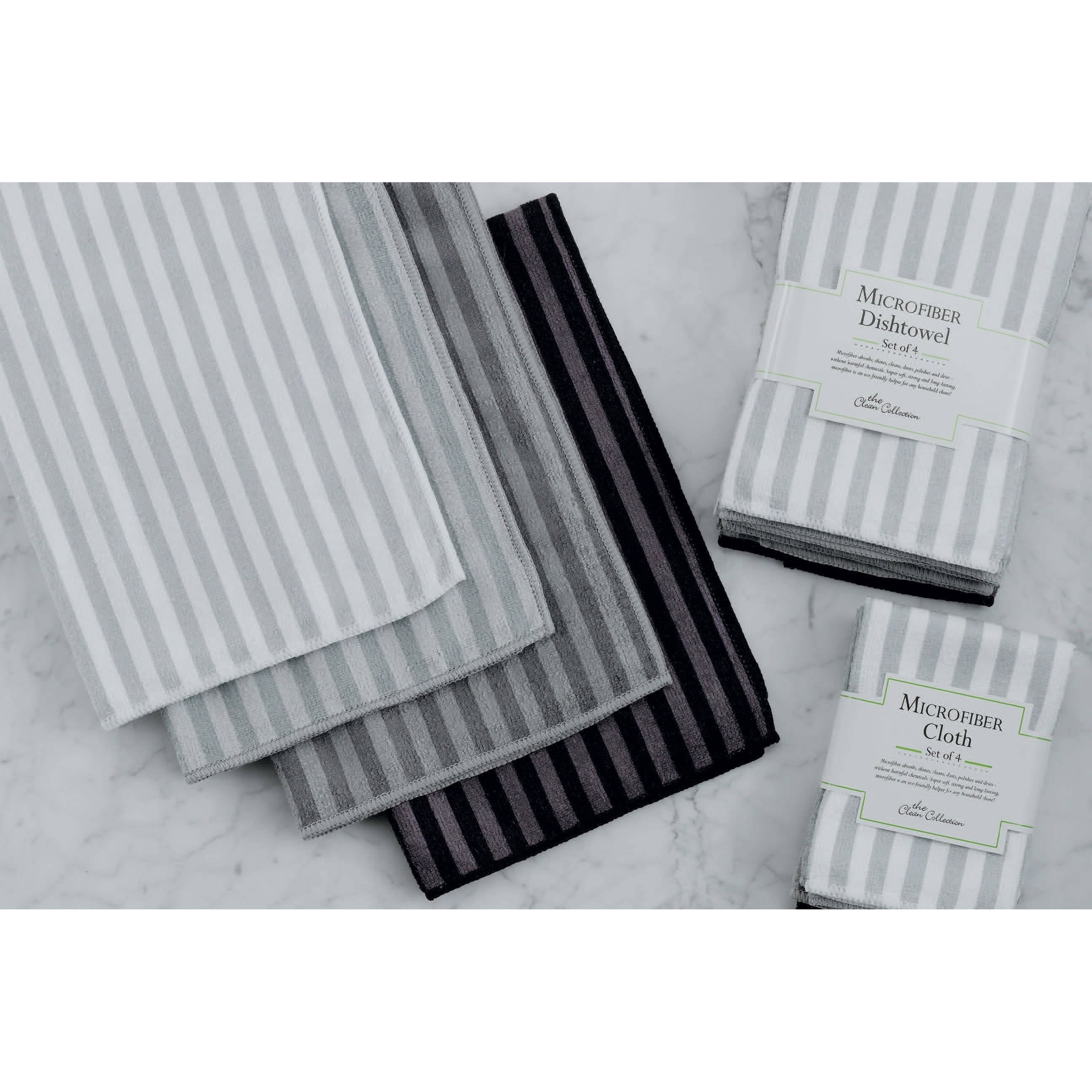 Grey Stripe Microfiber Dishtowel Set Of 4