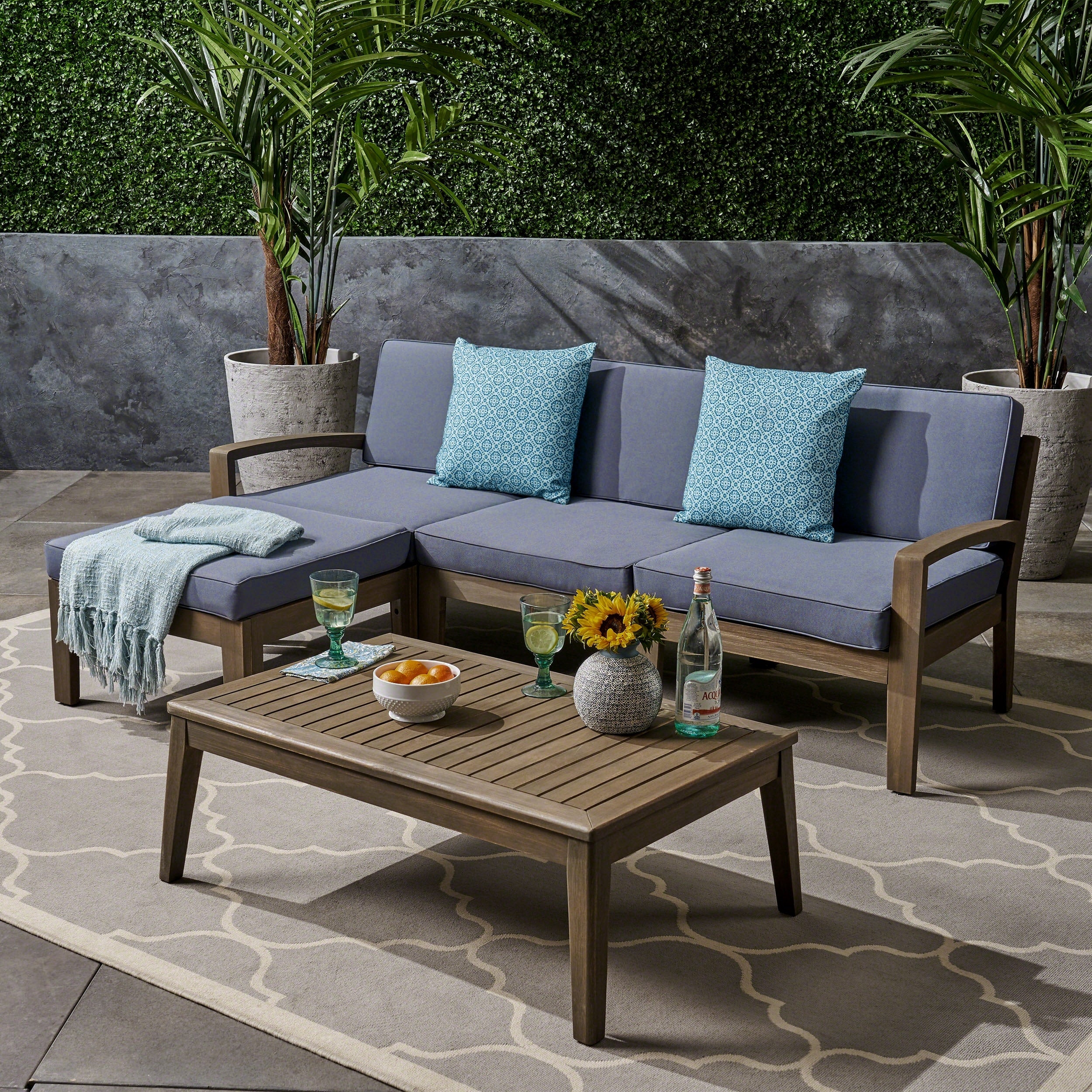 Grey Sturdy Balcony Sofa Set 3 Seater Sofa With Ottoman L Shaped Sectional Sofa Couch Chat Set With Coffee Table