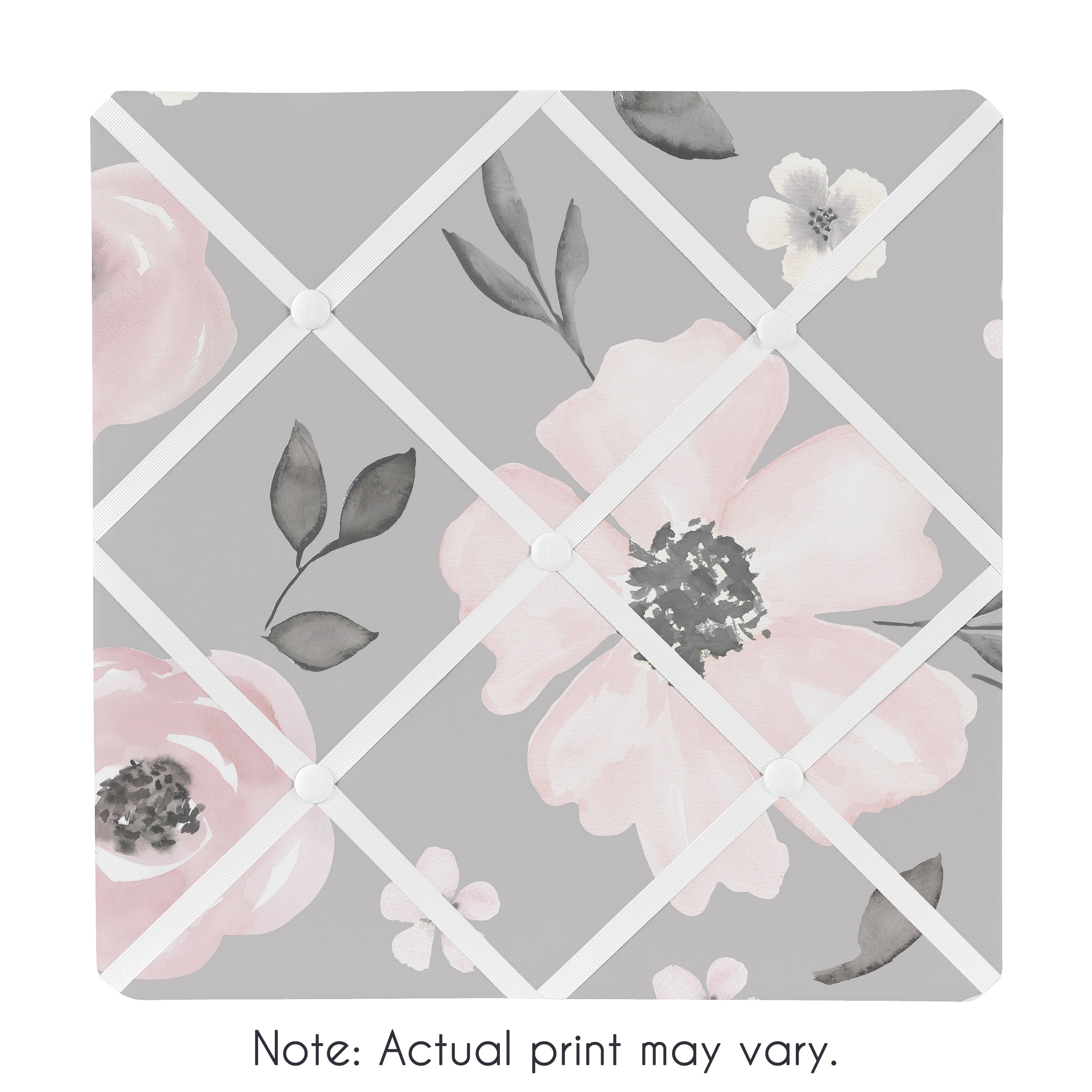 Grey Watercolor Floral 13 Inch Fabric Memory Photo Bulletin Board Blush Pink Gray White Shabby Chic Rose Flower Farmhouse