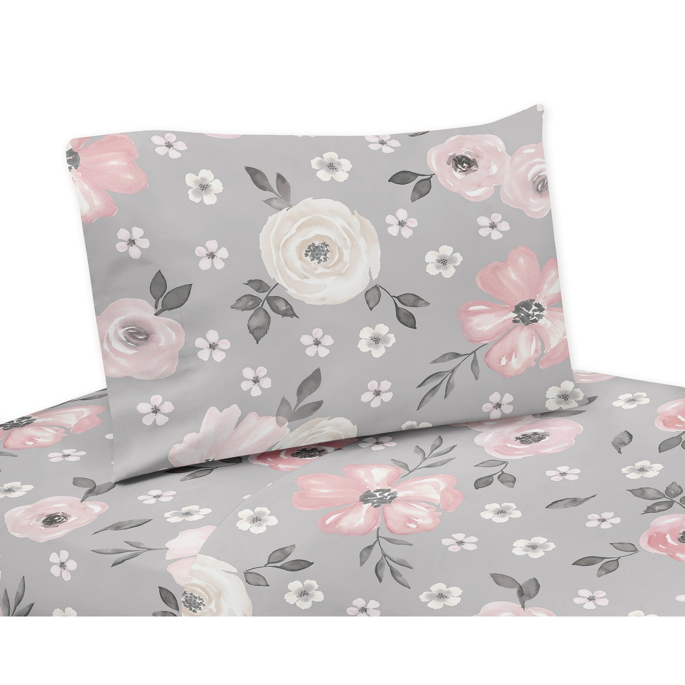 Grey Watercolor Floral Collection 4 Piece Queen Sheet Set Blush Pink Gray And White Shabby Chic Rose Flower Farmhouse