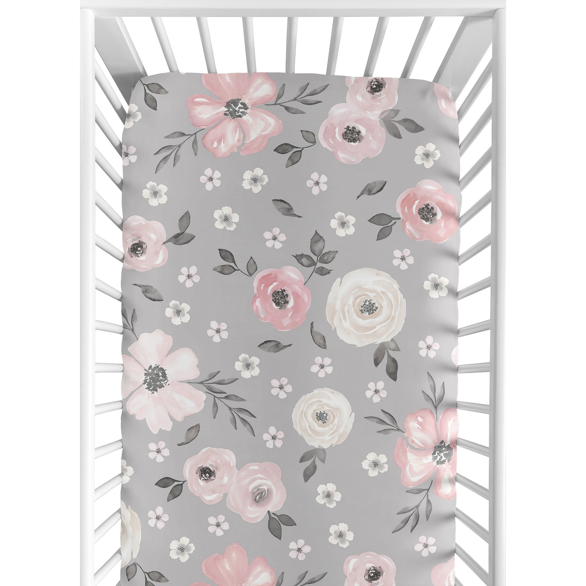 Grey Watercolor Floral Collection Girl Fitted Crib Sheet Blush Pink Gray And White Shabby Chic Rose Flower Farmhouse