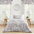 Grey Watercolor Floral Girl 4Pc Twin Size Comforter Set Blush Pink Gray White Shabby Chic Rose Flower Polka Dot Farmhouse