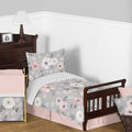 Grey Watercolor Floral Girl 5Pc Toddler Size Comforter Set Blush Pink Gray White Shabby Chic Rose Flower Polka Dot Farmhouse