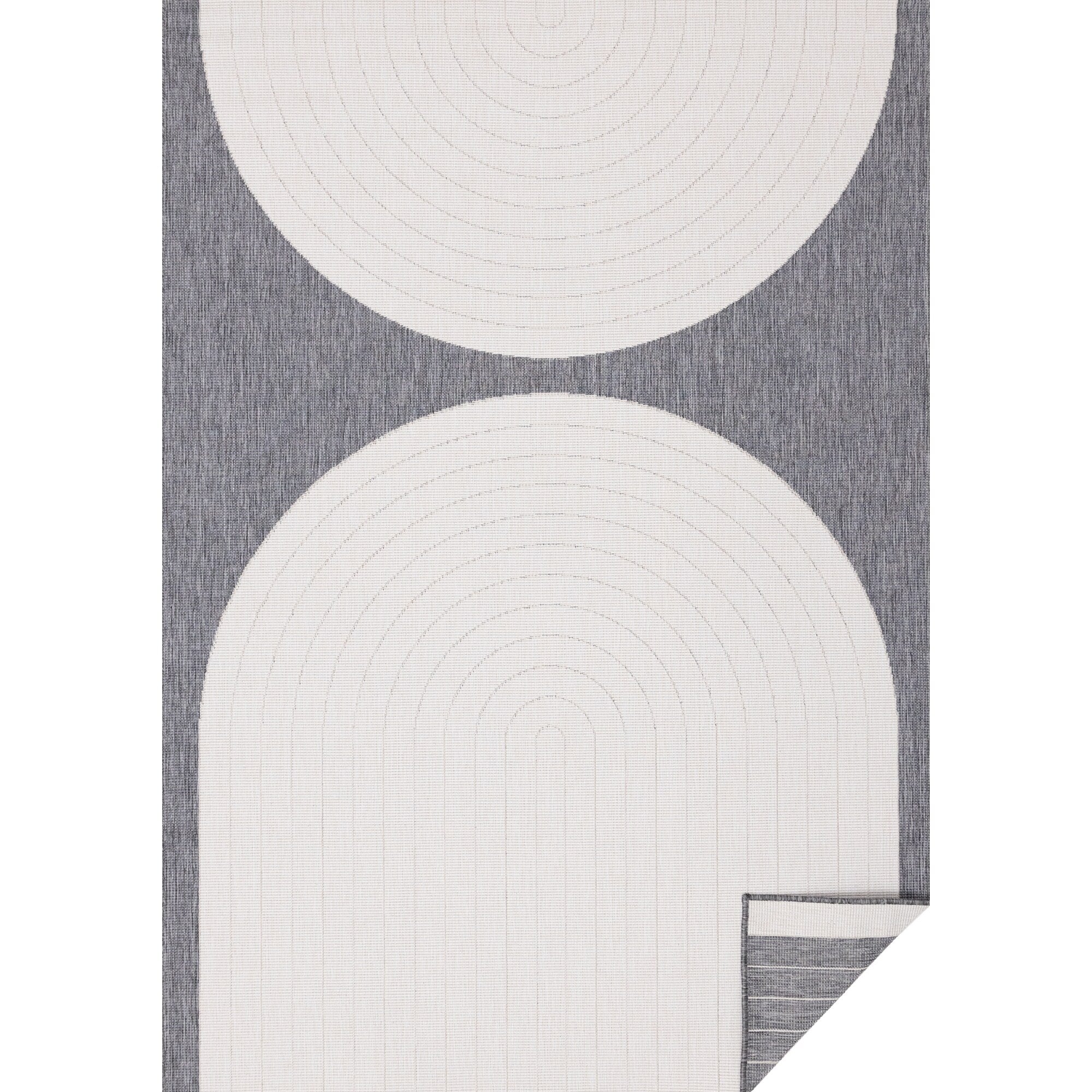 Grey White Double Arches Indoor Outdoor Rug
