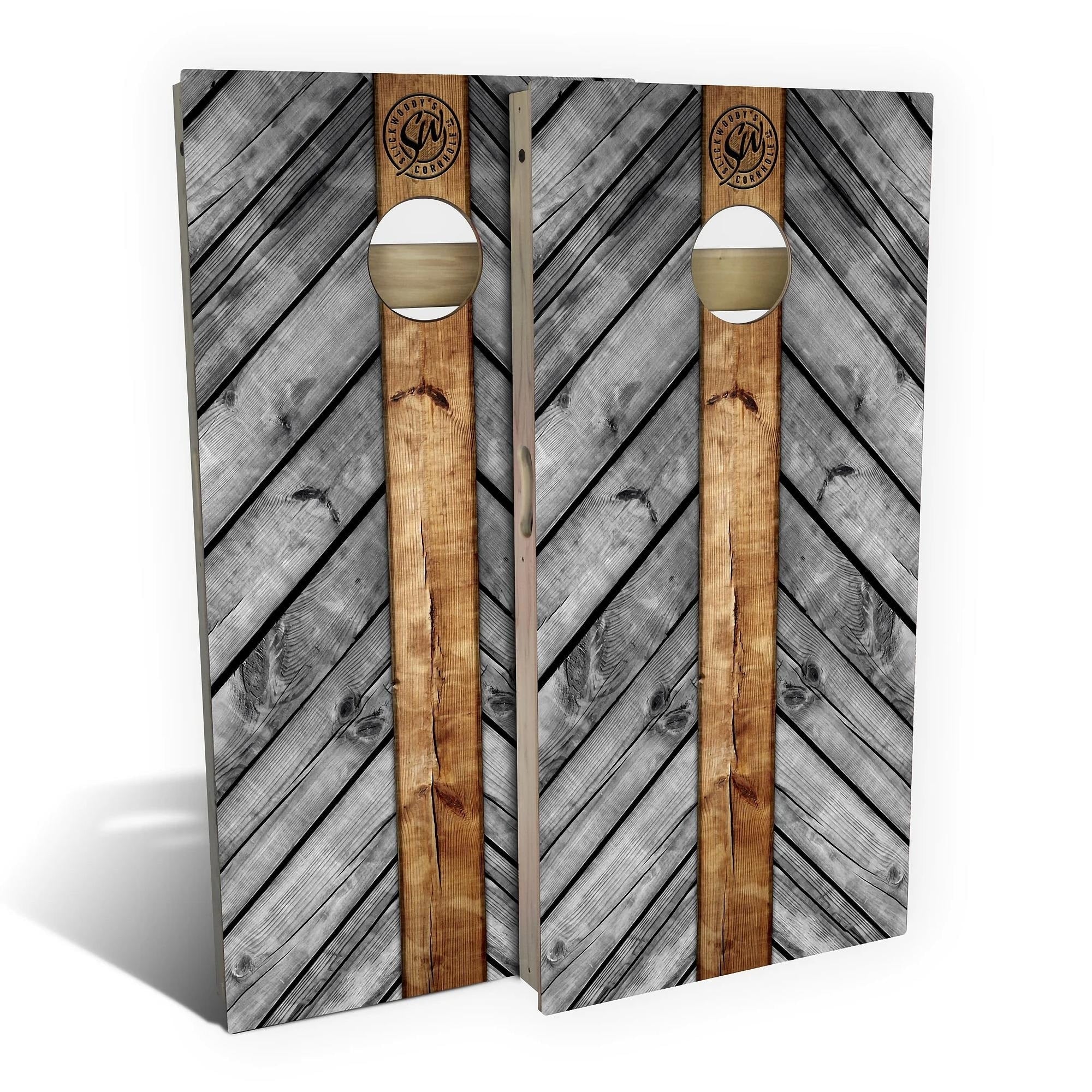 Grey Wood Lines Cornhole Set Choose Your Size Accessories