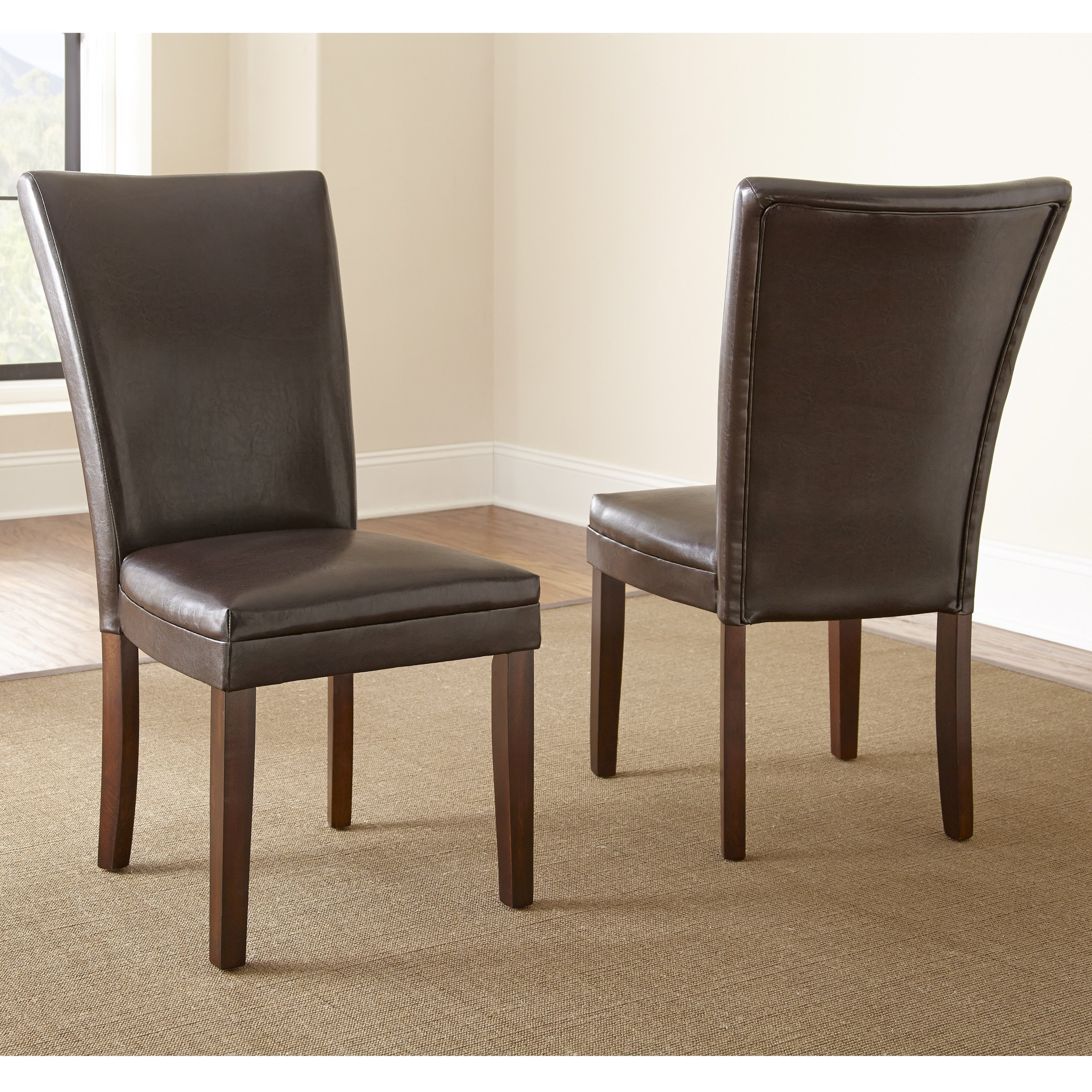 Greyson Living Hampton Brown Bonded Leather Dining Chair With Memory Foam Seat Set Of 2