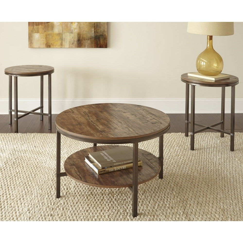 Greyson Living Sonoma Distressed Brown Laminate Metal 3 Piece Occasional Table Set