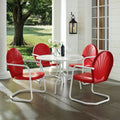 Havenside Home Howard Bay White Metal 5 Piece Outdoor Dining Set With 39 Inch Table And Red Chairs