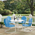 Havenside Home Howard Bay White Metal 5 Piece Outdoor Dining Set With 39 Inch Table And Blue Chairs
