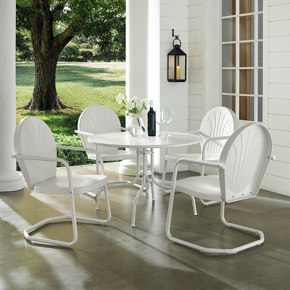 Havenside Home Howard Bay White Metal 5 Piece Outdoor Dining Set With 39 Inch Table And White Chairs