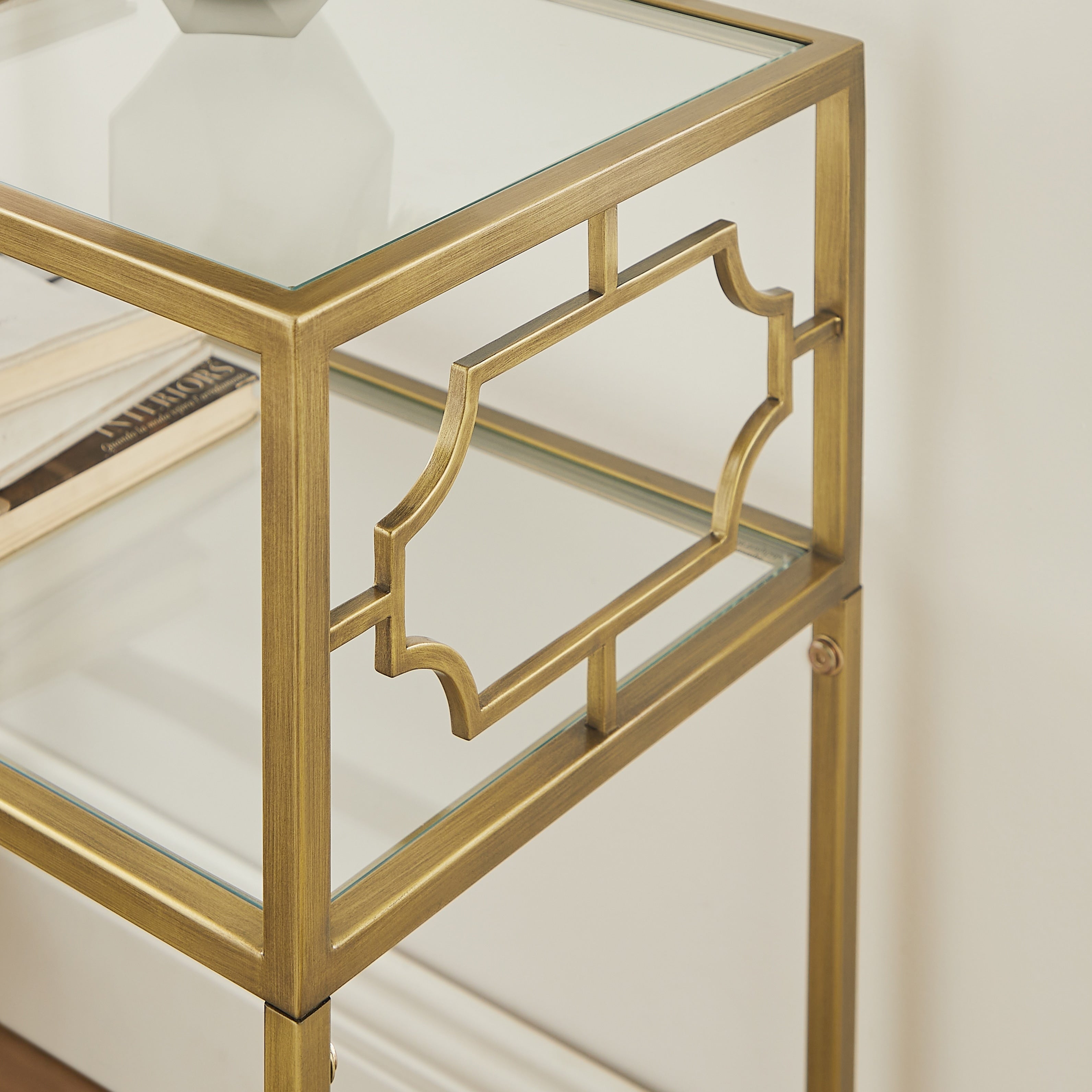 Grifton Rectangular Antique Gold Metal And Glass Accent Table