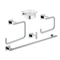 Grohe Essentials Cube Glass Metal 25.59 In. 5 In 1 Master Bathroom Accessories Set