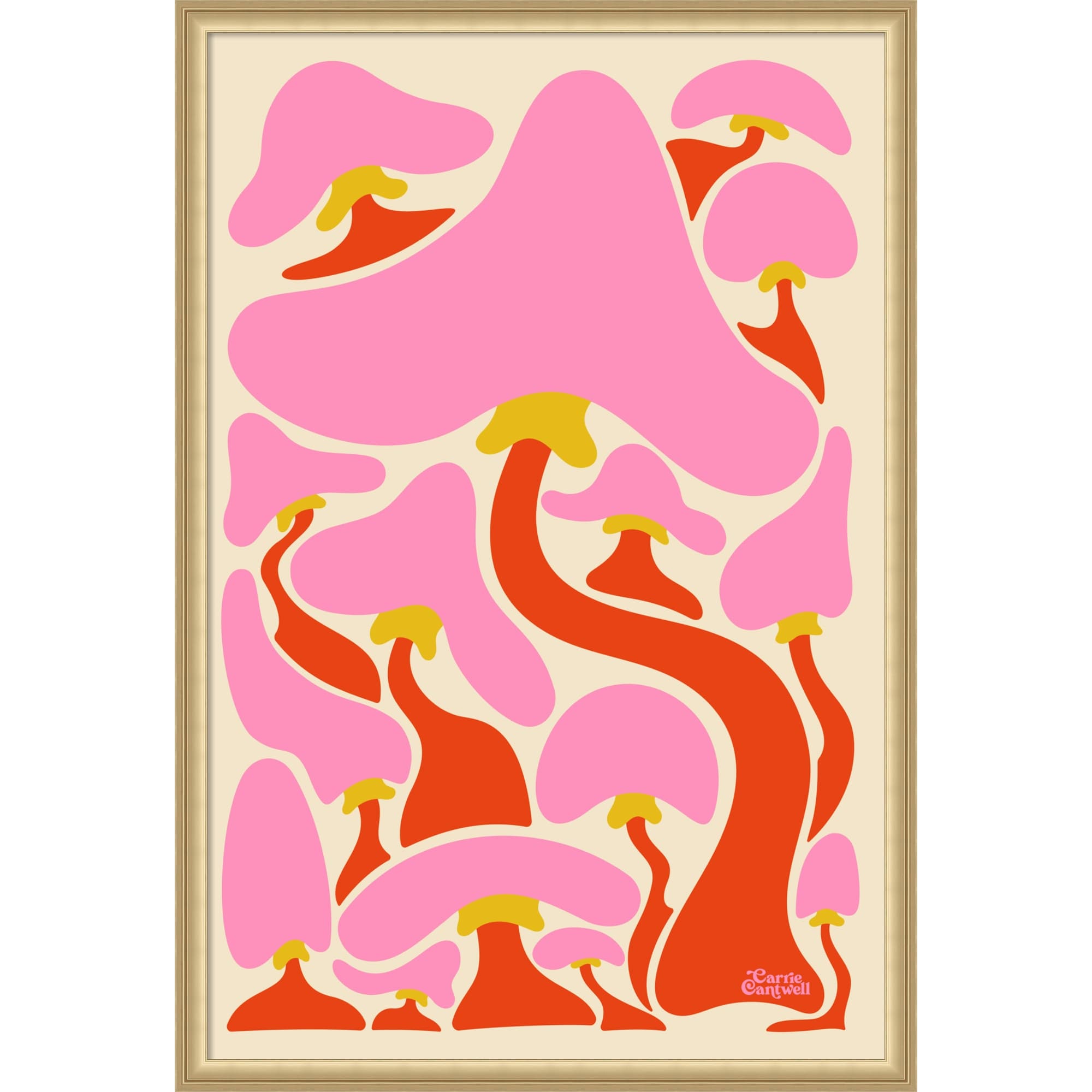 Groovy Mushrooms By Carrie Cantwell Framed Mounted Canvas Wall Art Print