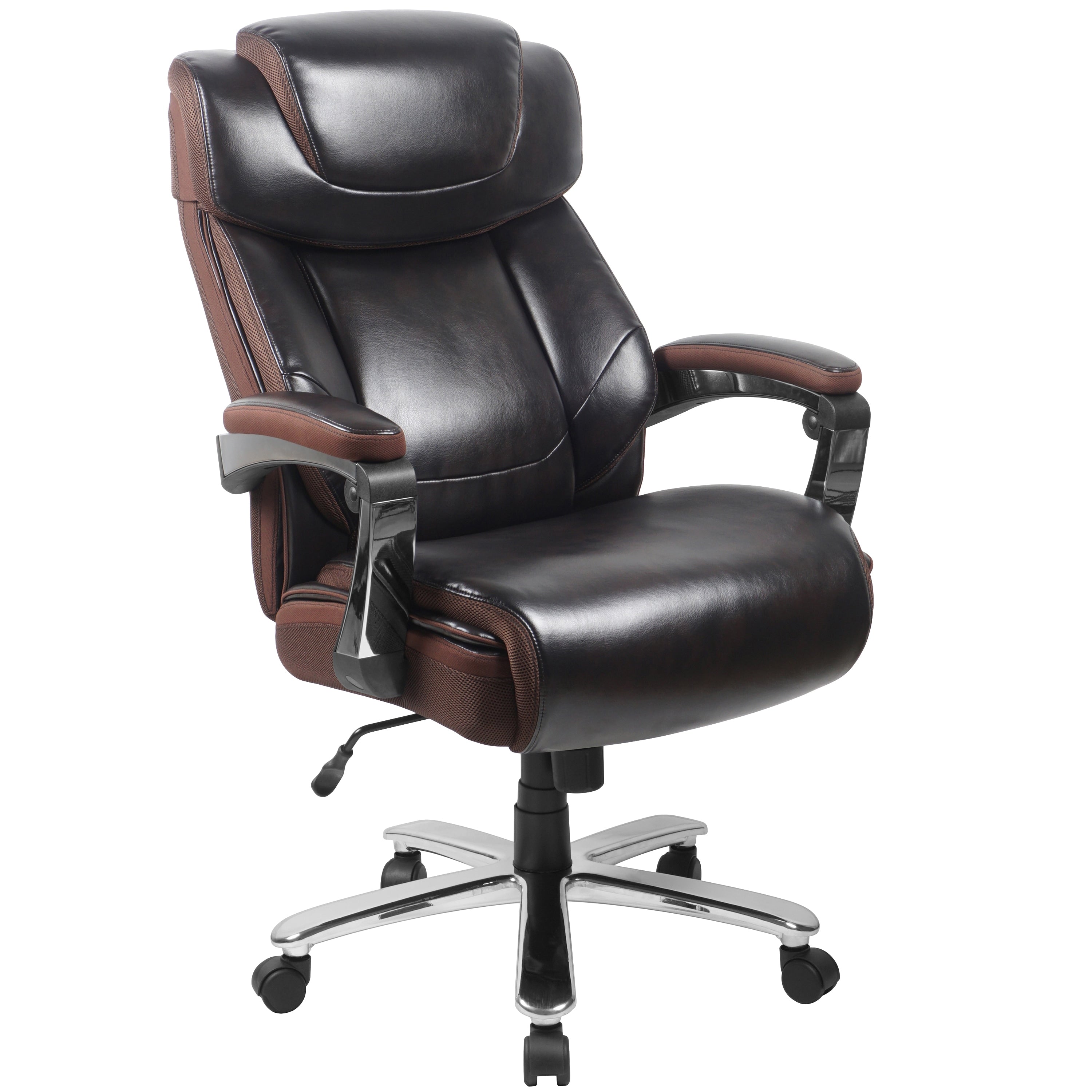 Grove Big Tall Brown Leather Executive Adjustable Swivel Office Chair With Height Adjustable Headrest And Padded Chrome Arms