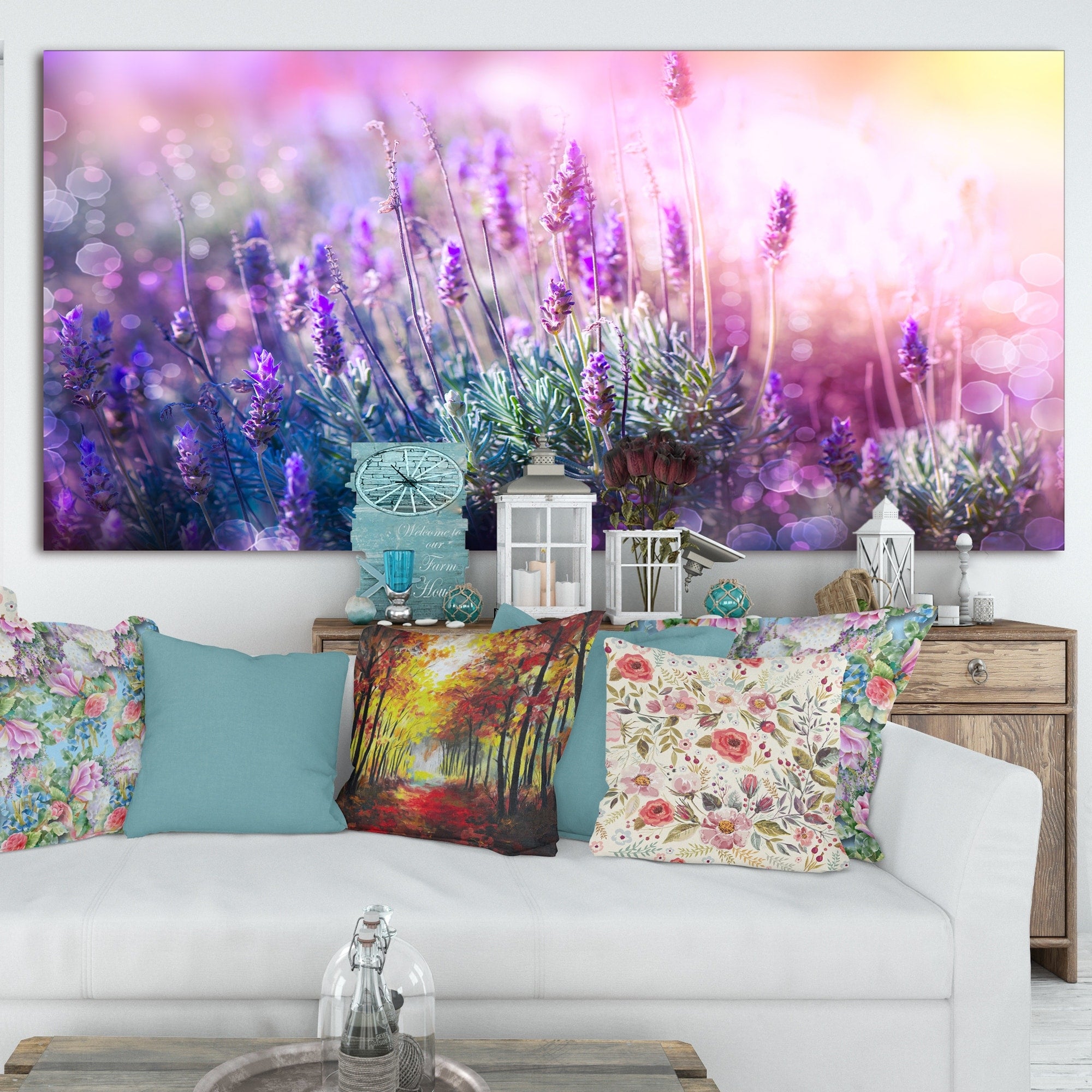 Growing And Blooming Lavender Floral Photo Canvas Art Print Purple
