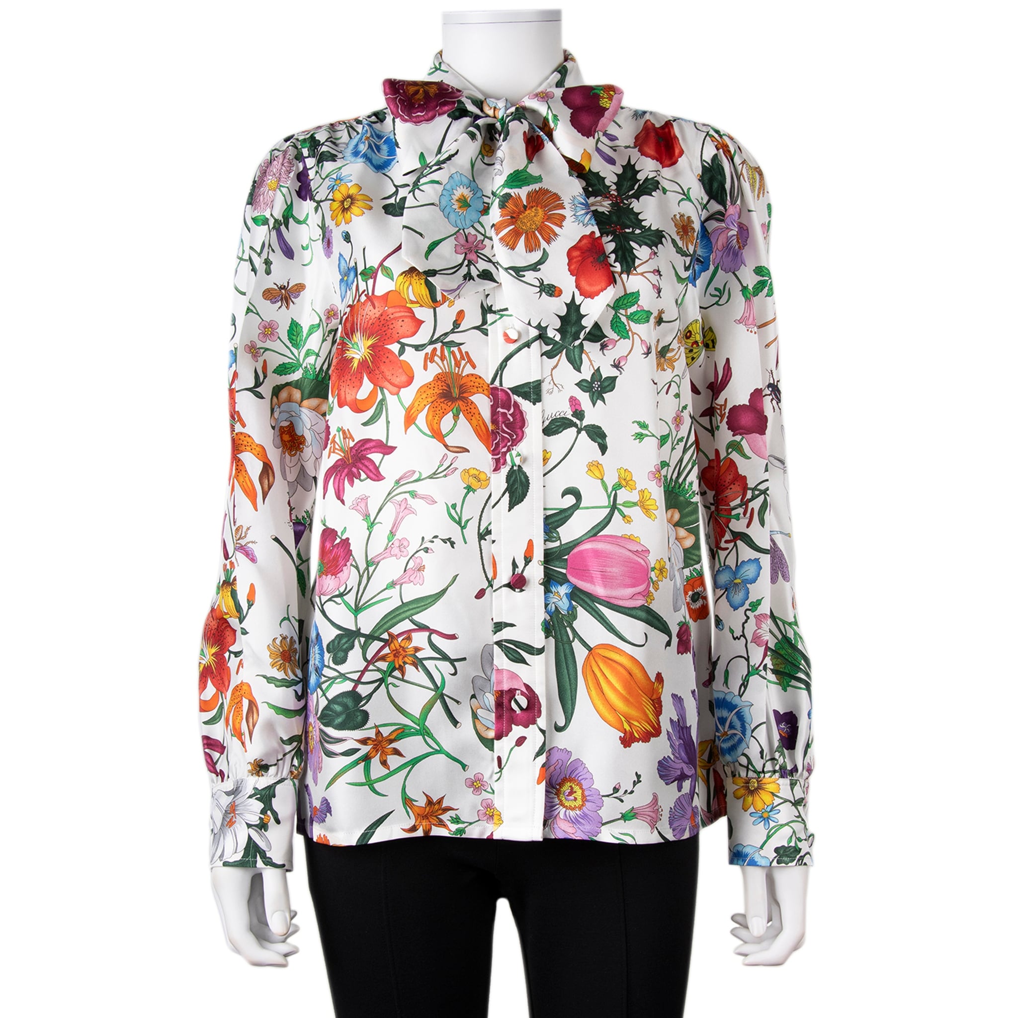 Gucci Printed Silk Twill Shirt With Bow