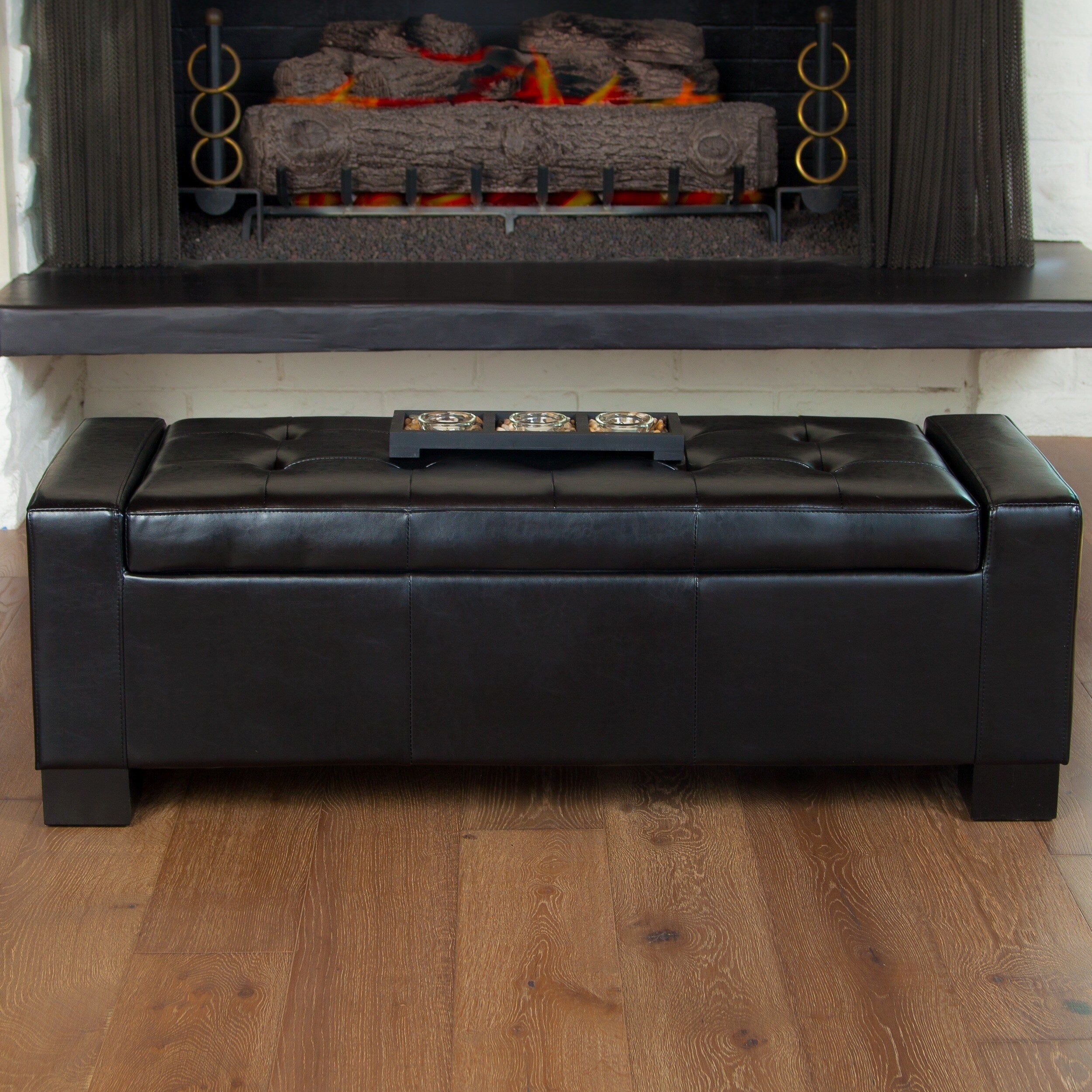 Guernsey Black Bonded Leather Storage Ottoman Bench By Christopher Knight Home