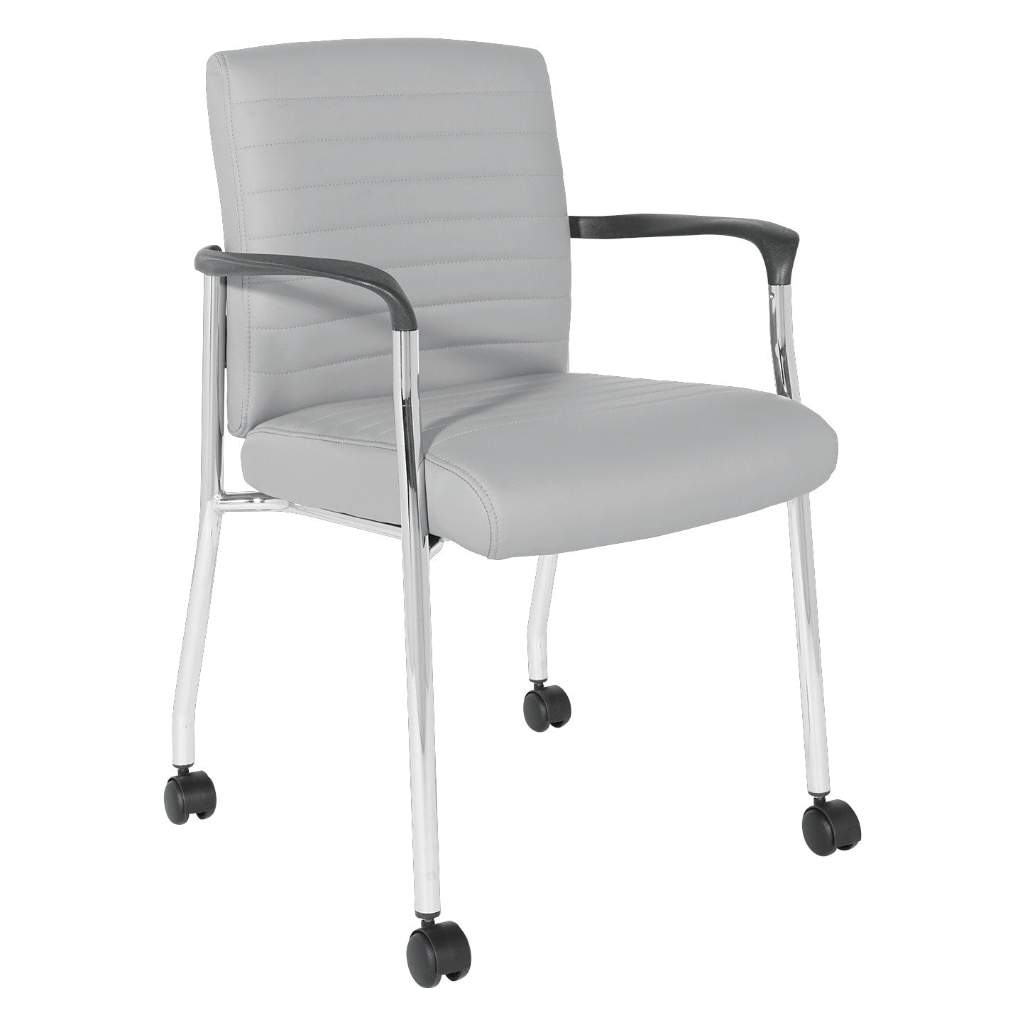 Work Smart Guest Chair In Faux Leather With Casters N A