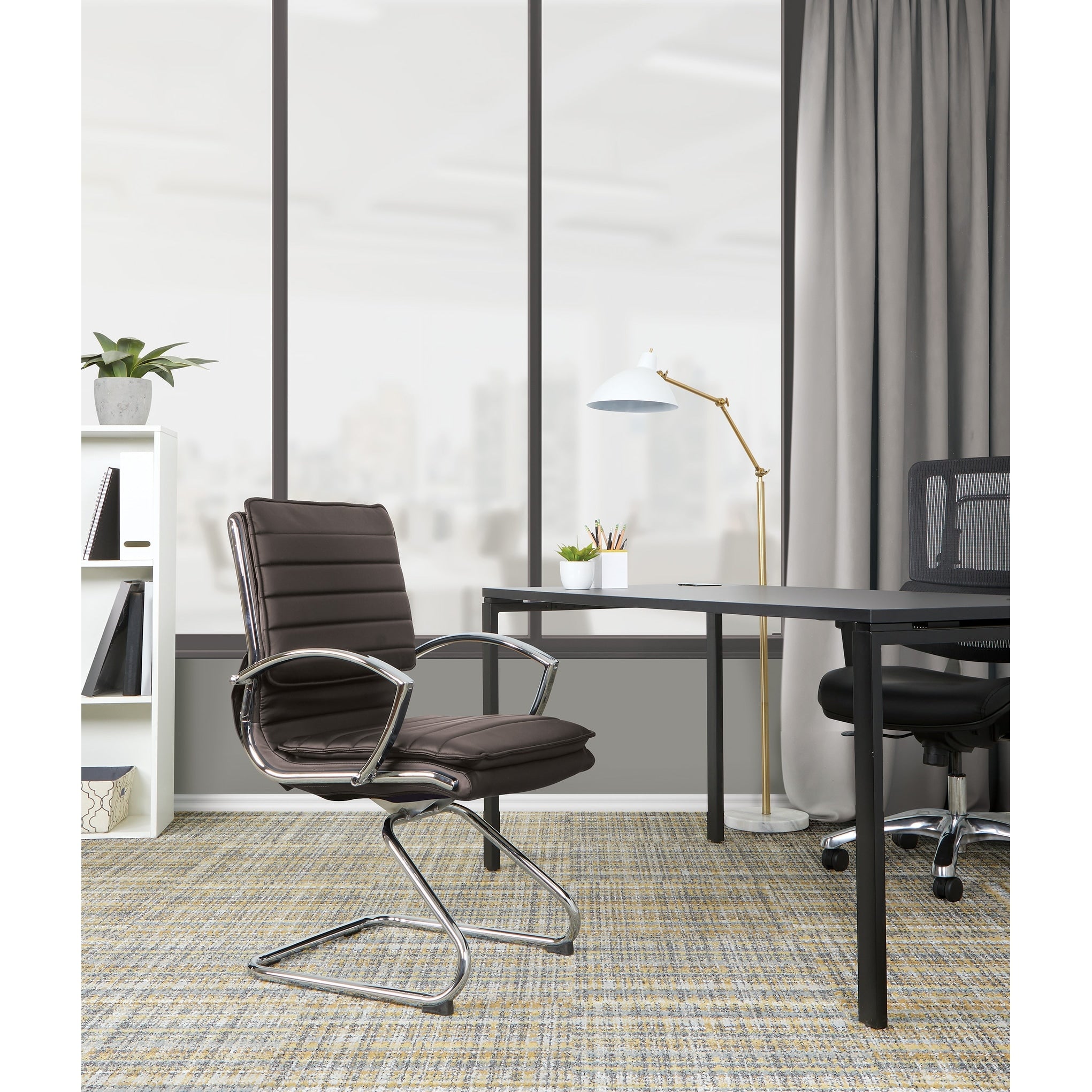 Guest Professional Faux Leather Chair With Chrome Sled Base And Removable Sleeves