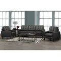 Gunner Mid Century Modern Dark Grey Top Grain Italian Leather Tufted Sofa And Two Chairs