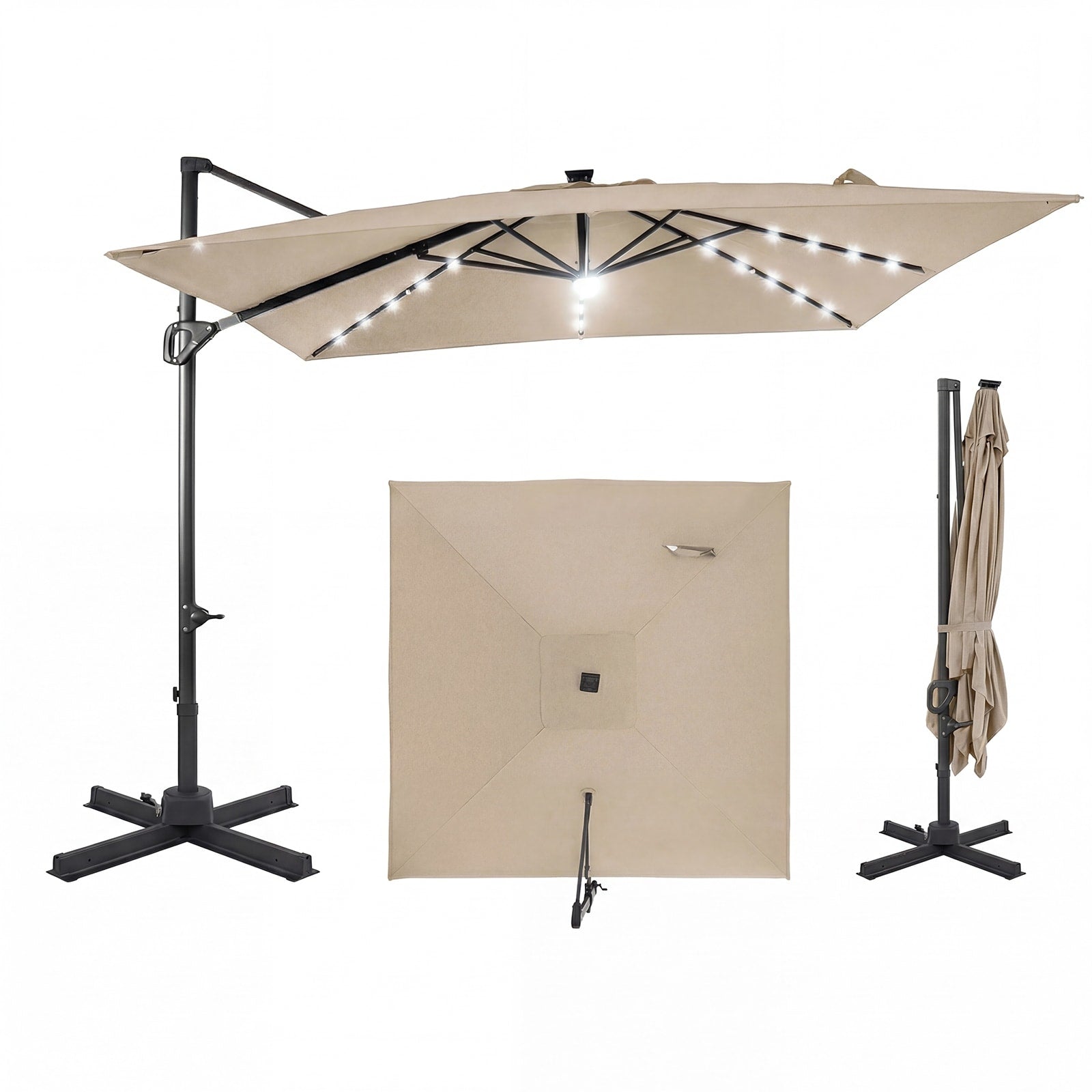 Gymax 10 Ft Cantilever Patio Umbrella W 32 Solar Led Lights 360 Degree