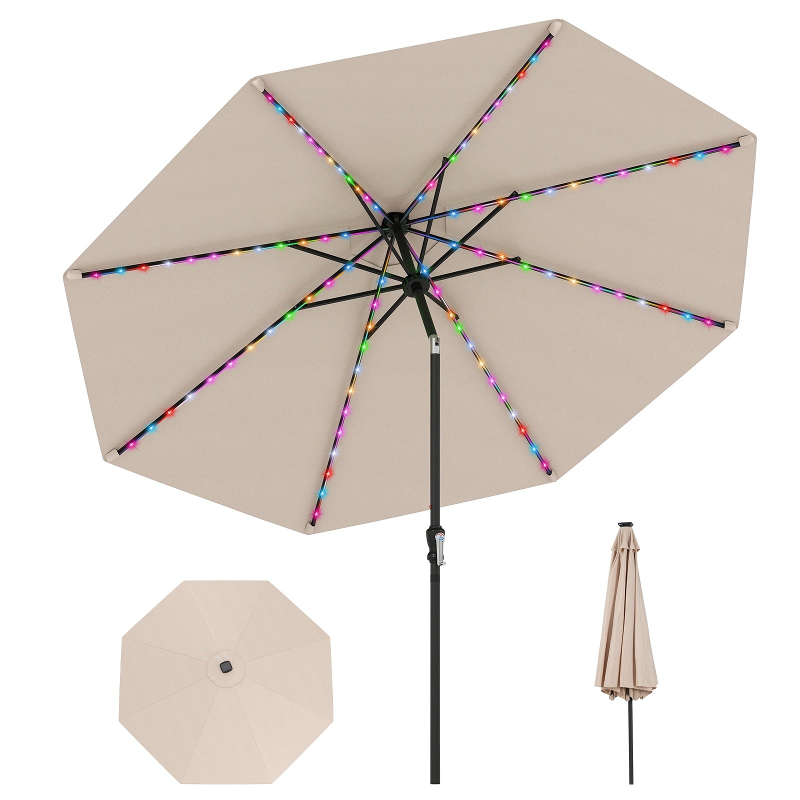 Gymax 10 Ft Solar Patio Umbrella W 96 Multi Colored Led Lights 9