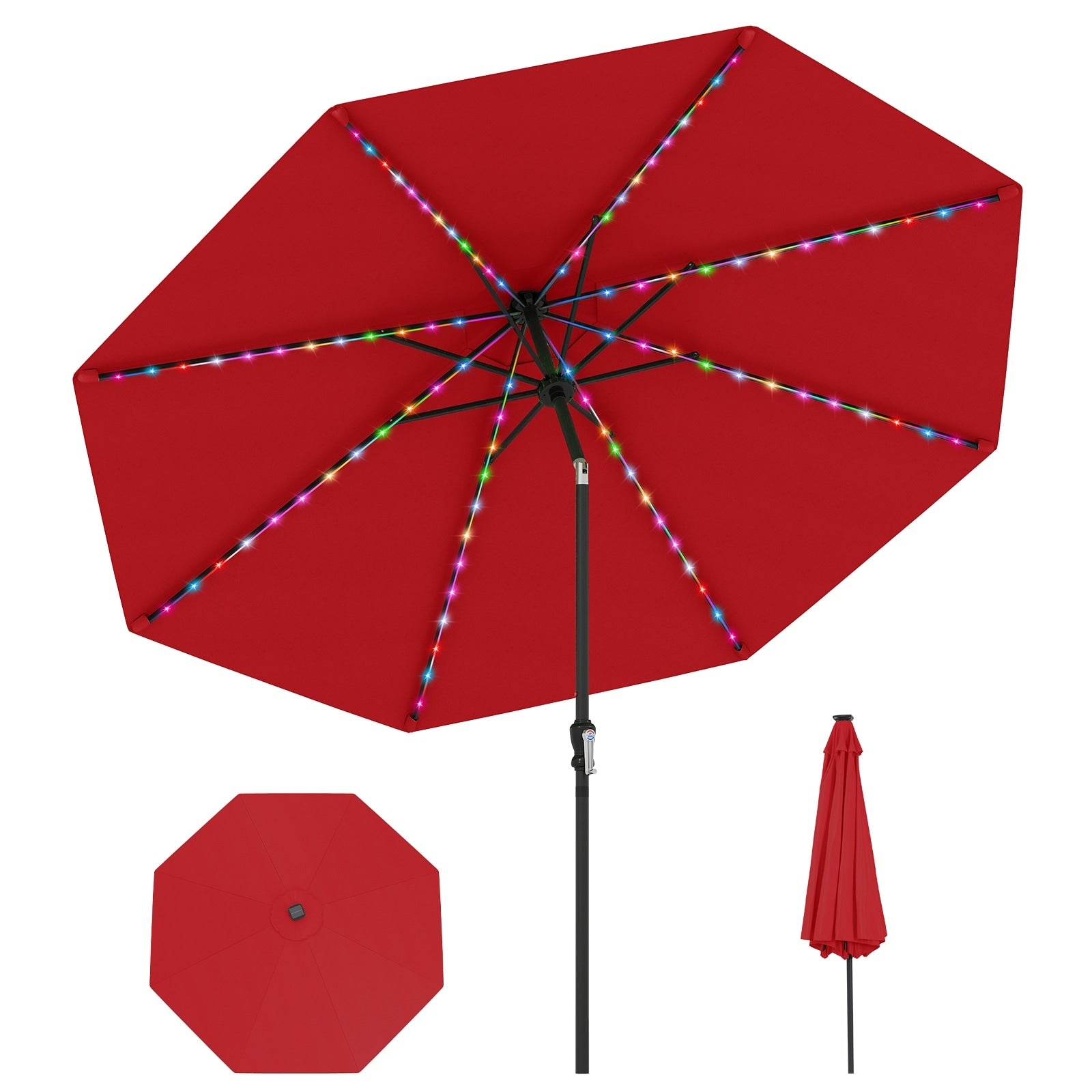 Gymax 10 Ft Solar Patio Umbrella W 96 Multi Colored Led Lights 9