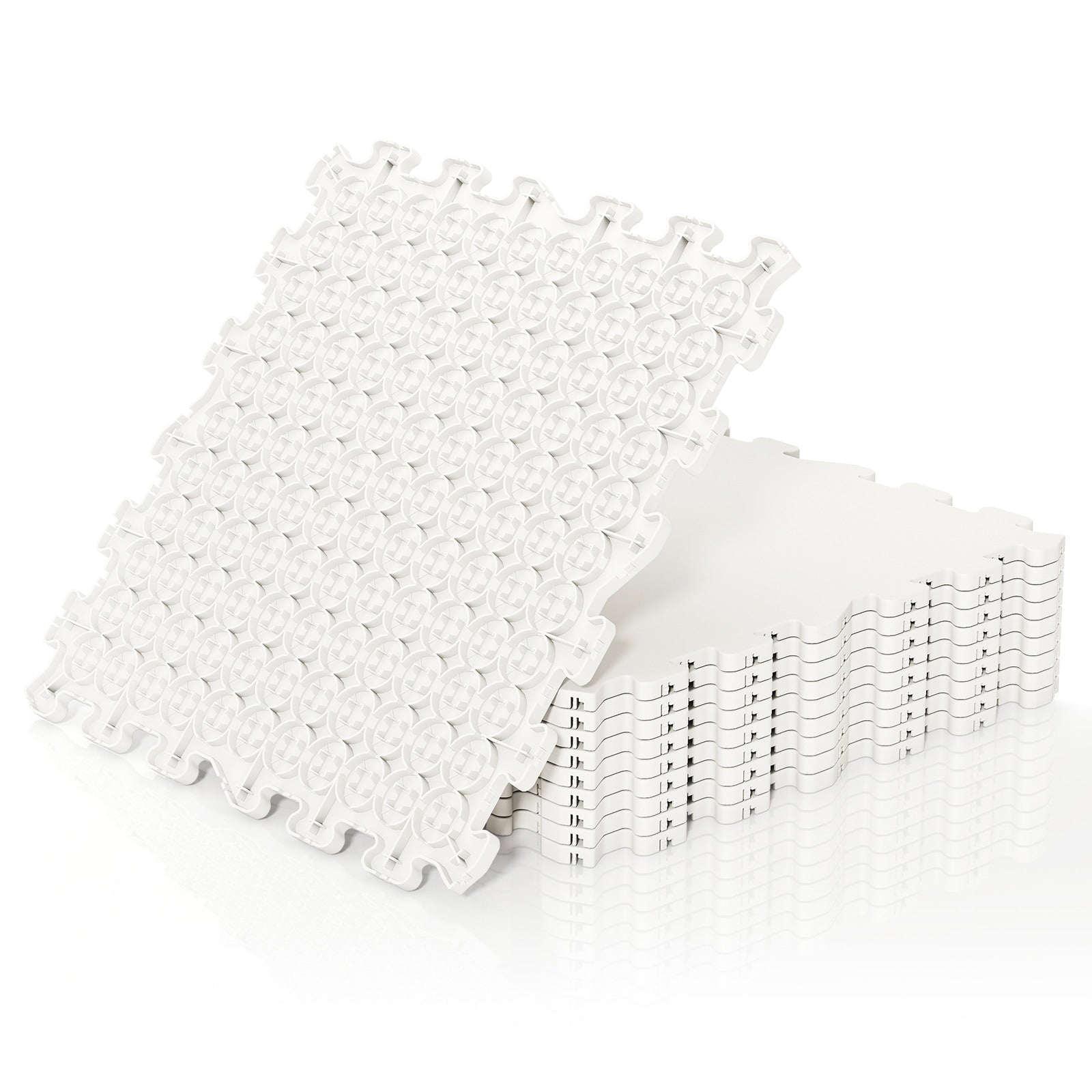 Gymax 10 Pack Hockey Flooring Tiles Dryland Synthetic Ice Tiles For