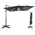 Gymax 10Ft Cantilever Patio Umbrella W Solar Led Lights 360 Degree