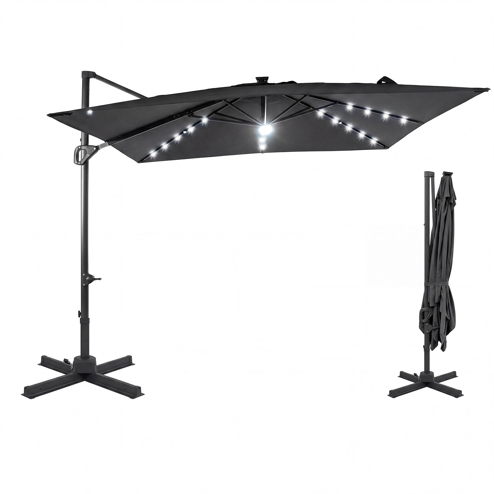 Gymax 10Ft Cantilever Patio Umbrella W Solar Led Lights 360 Degree