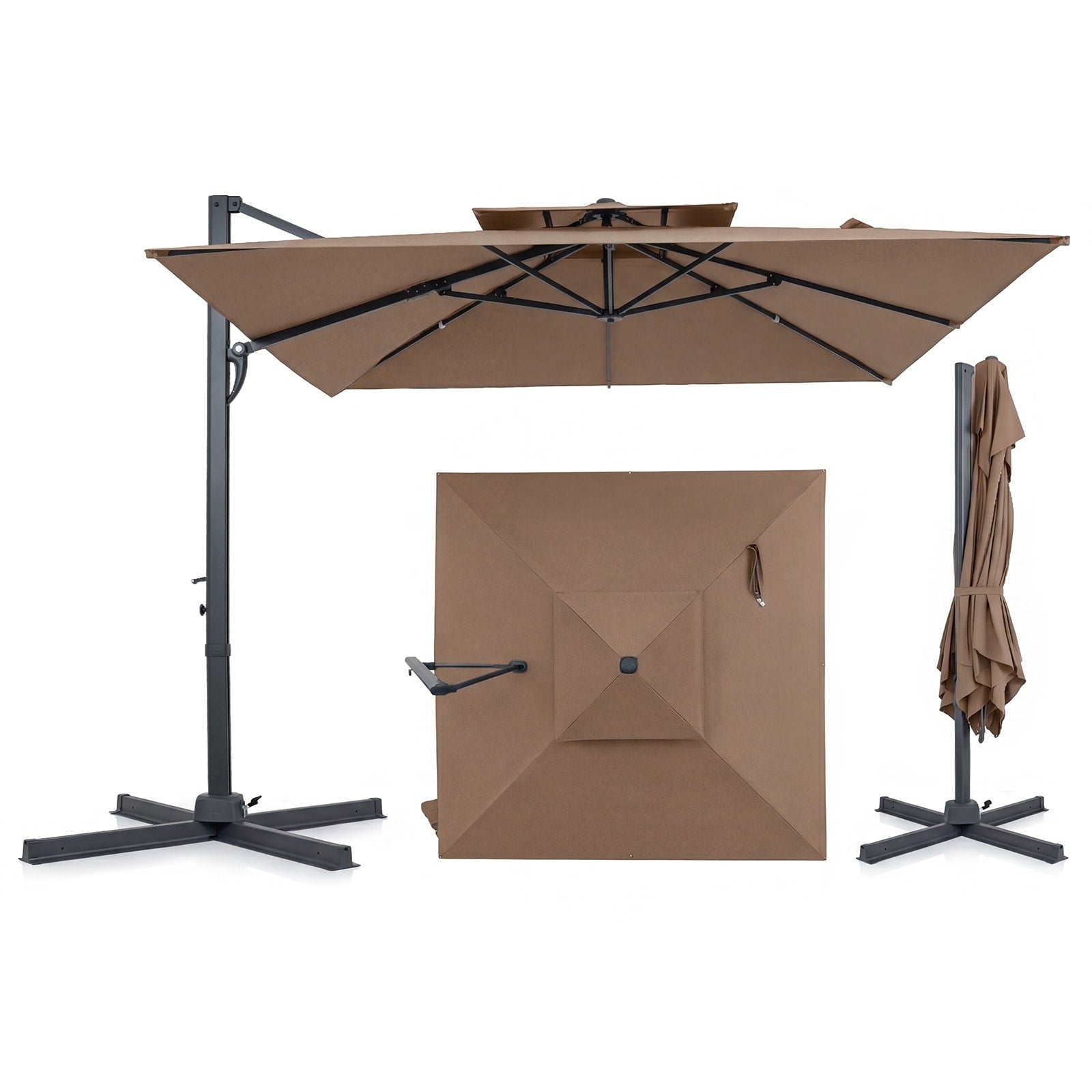 Gymax 10Ft Patio Cantilever Umbrella W 360 Degree Rotation 8 Sturdy