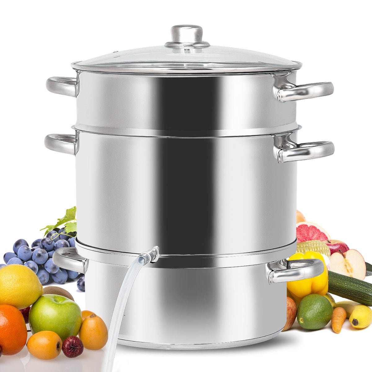 Gymax 11 Quart Stainless Steel Fruit Juicer Steamer Stove Top W Tempered Glass Lid