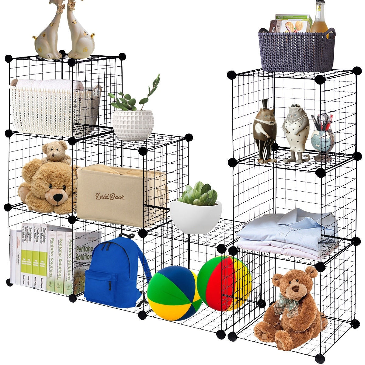 Gymax 12 Cube Grid Wire Organizer Wardrobe Shelves Bookcase Diy
